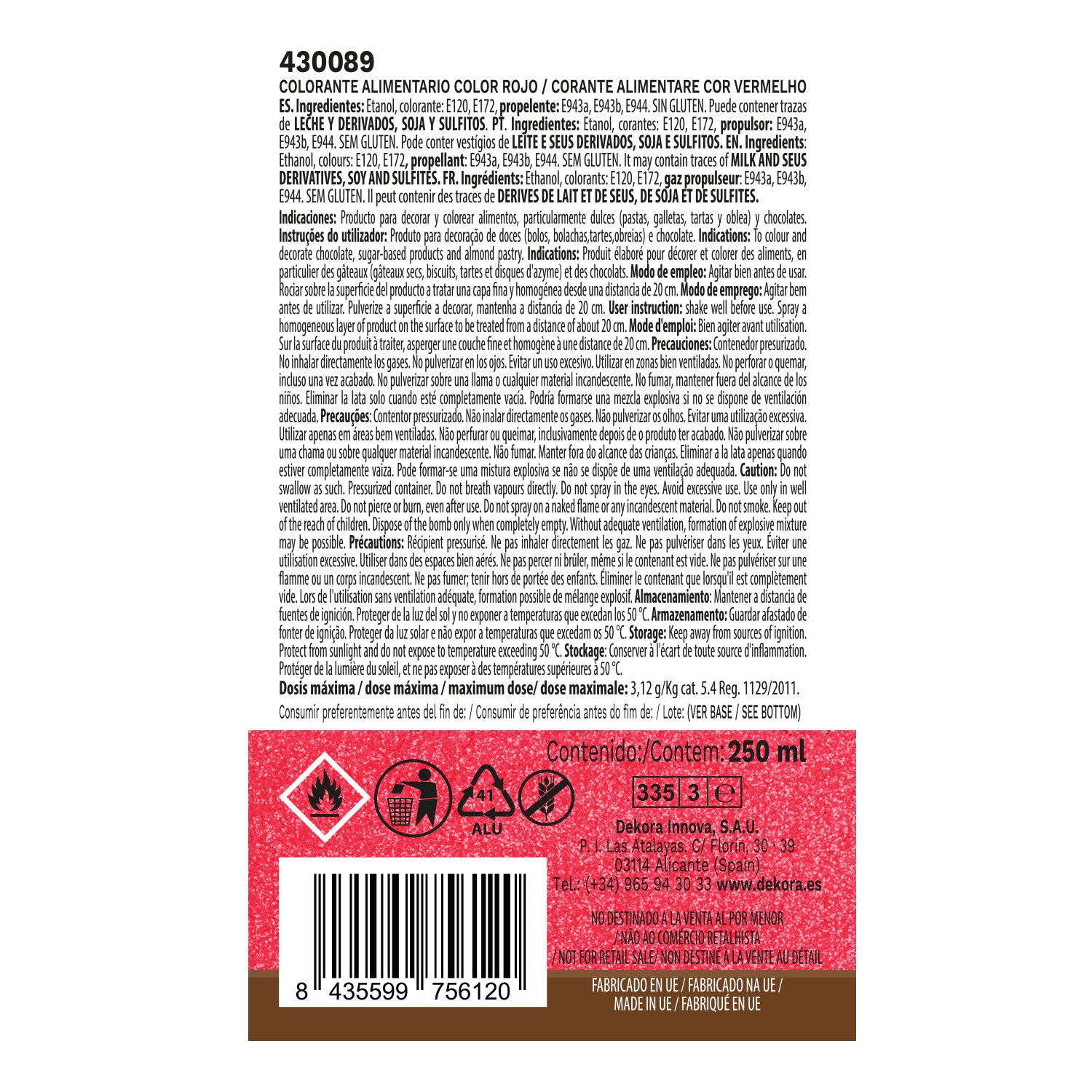 SPRAY COMESTÍVEL VERMELHO EFEITO PÉROLA 100ML 250ML E171 FREE