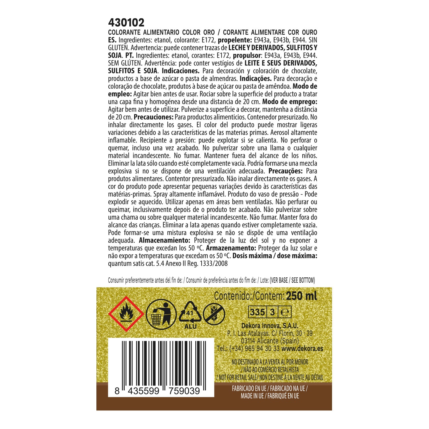 SPRAY COMESTIVEL OURO EFEITO PEROLA 250ML