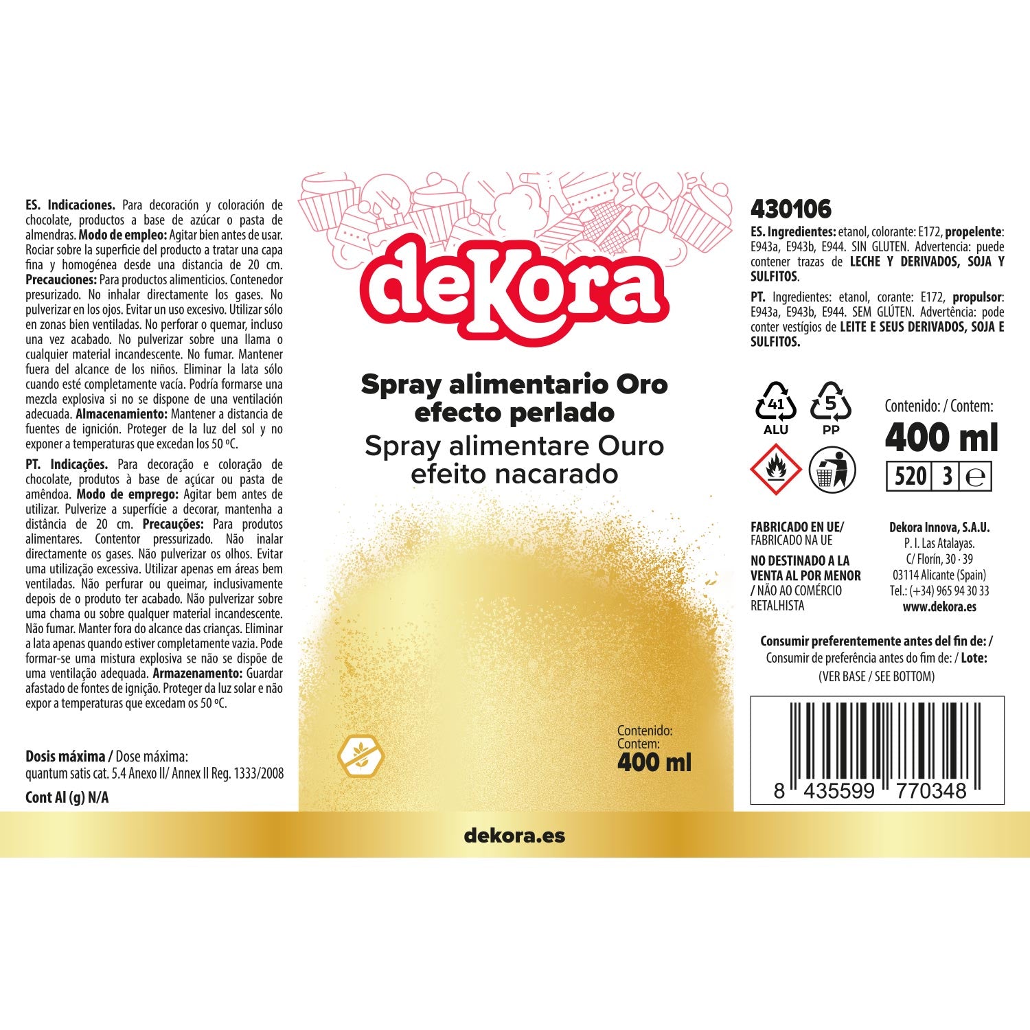 PEARL EFFECT GOLD EDIBLE SPRAY 400ML