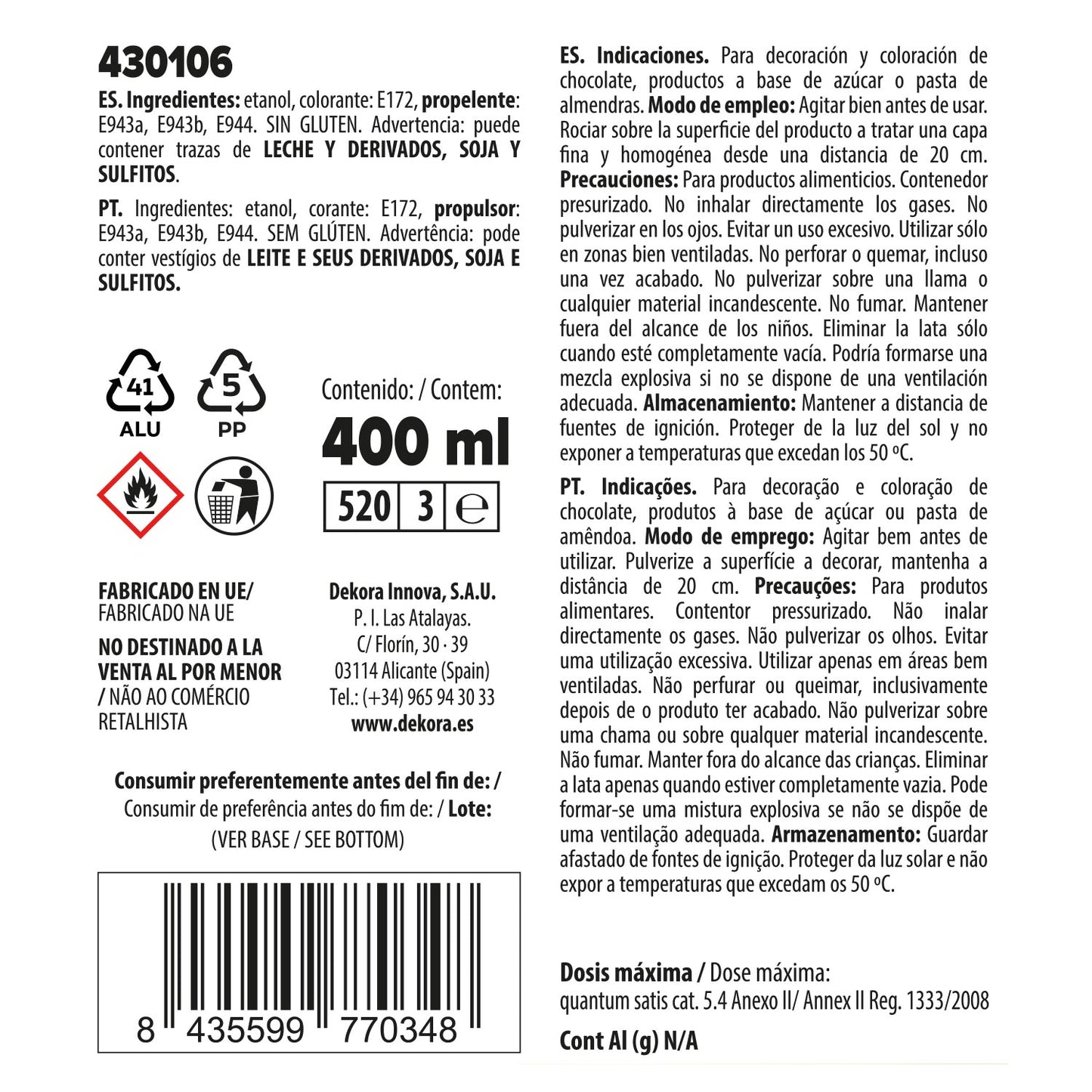 SPRAY ALIMENTARE ORO EFFETTO PERLA 400ML