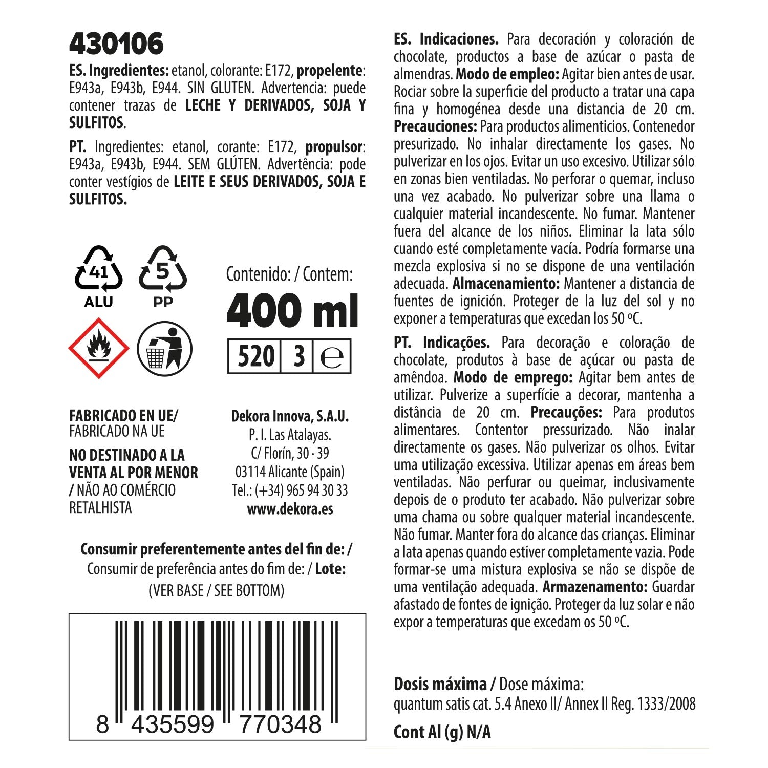 SPRAY COMESTIVEL OURO EFEITO PEROLA 400ML
