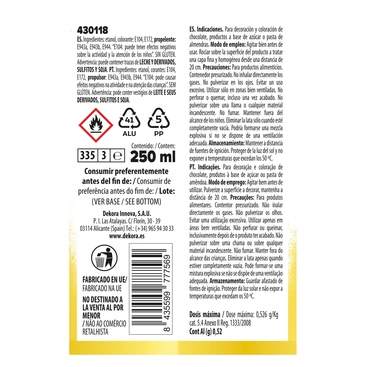 SPRAY EFFECT PAILLETÉ OR 250ML AVEC BOULE