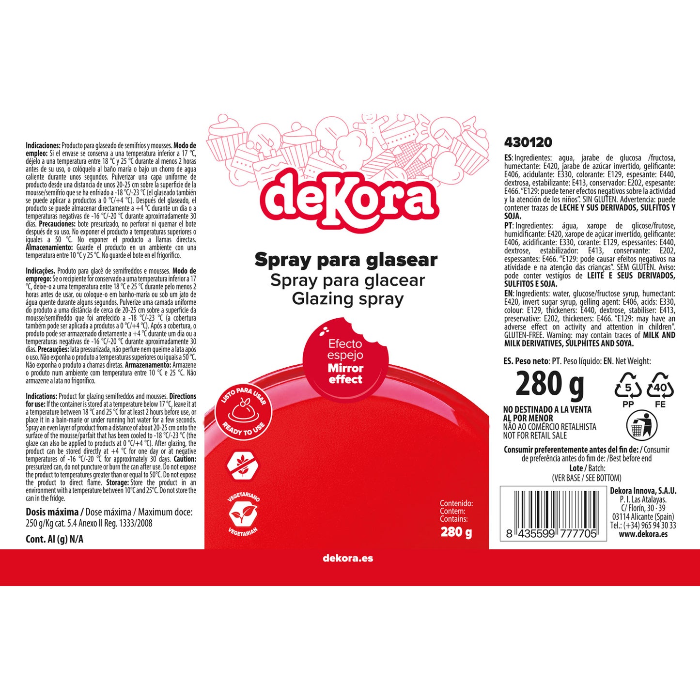 SPRAY DE GLACÊ VERMELHO 280G