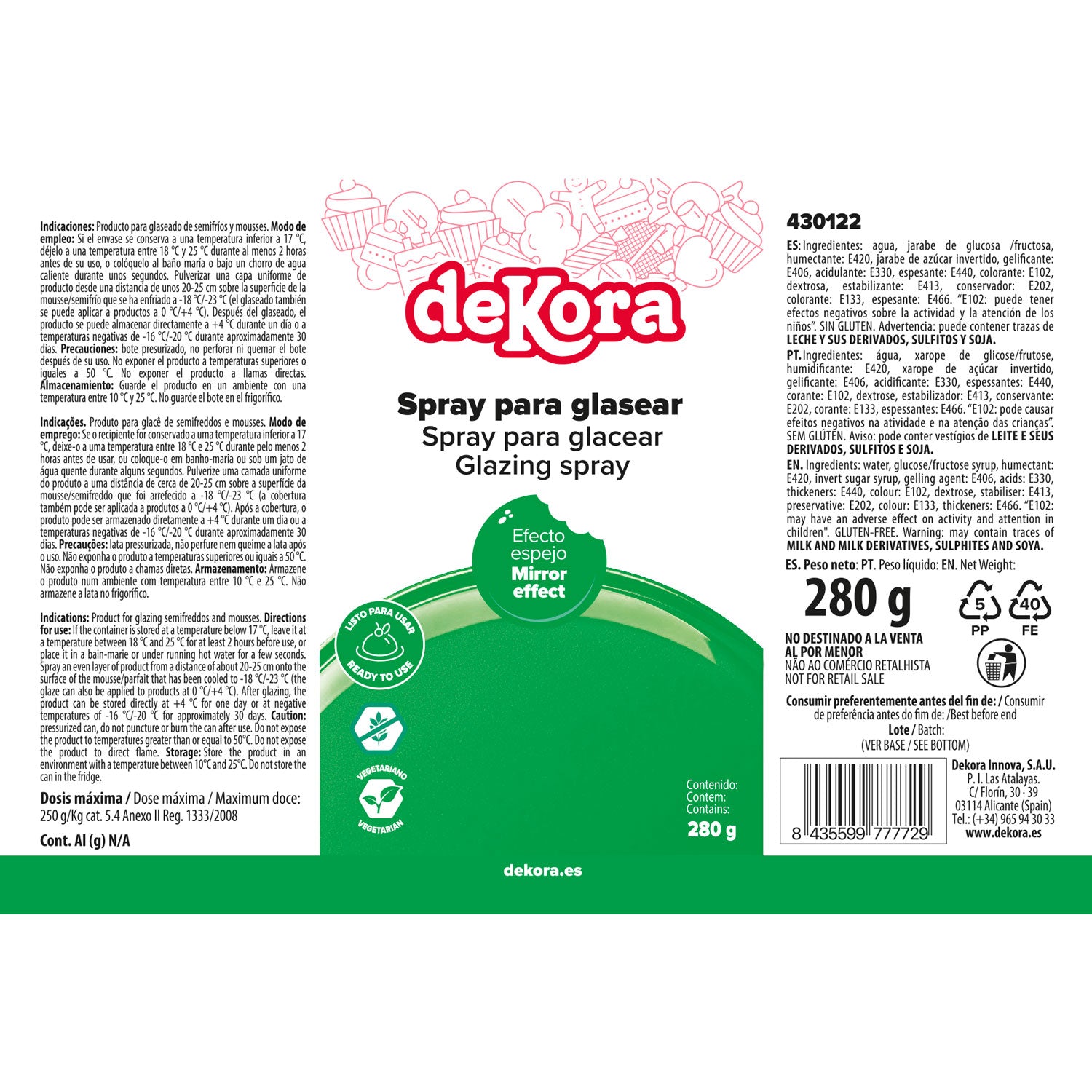 SPRAY DE GLACÊ VERDE 280G