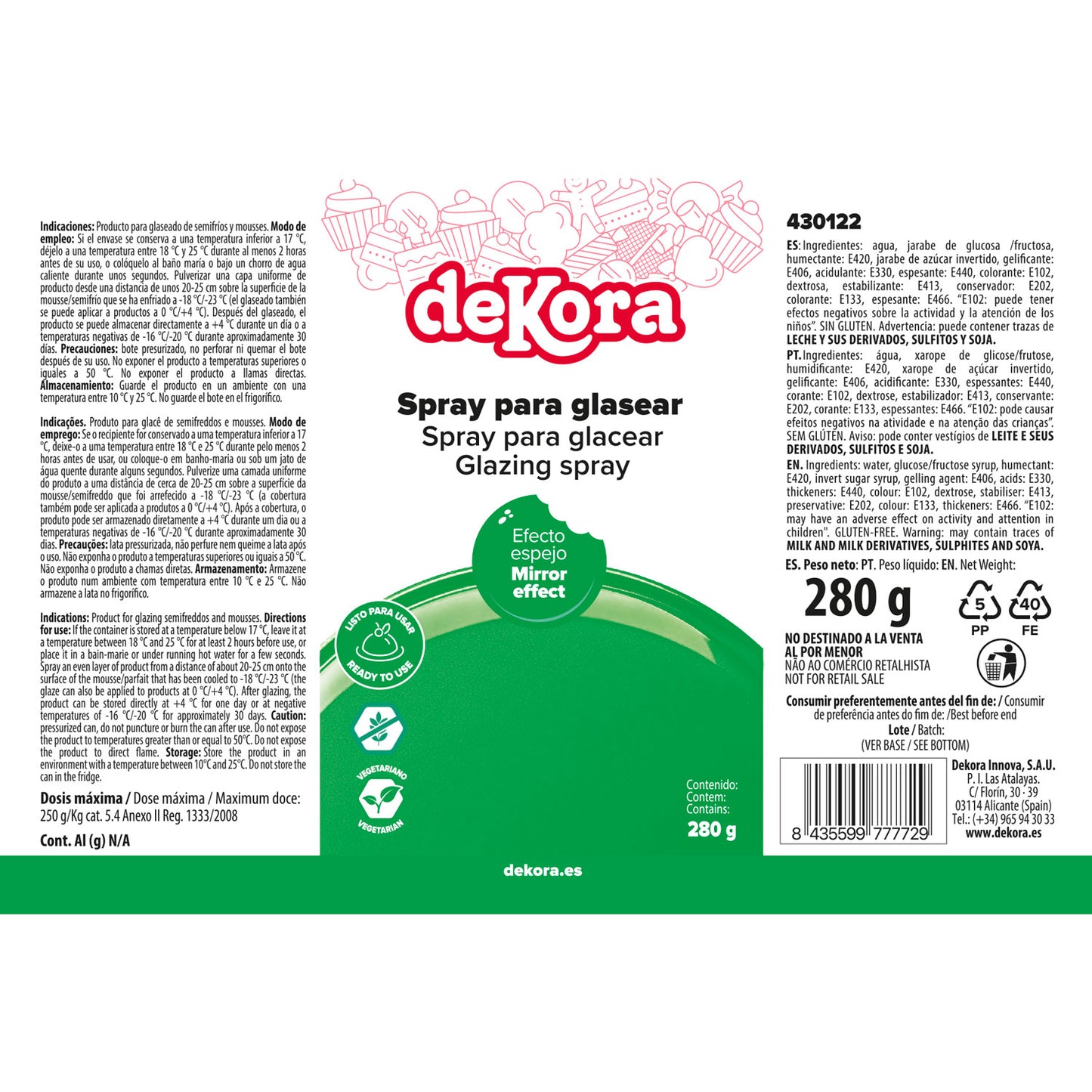 SPRAY DE GLACÊ VERDE 280G