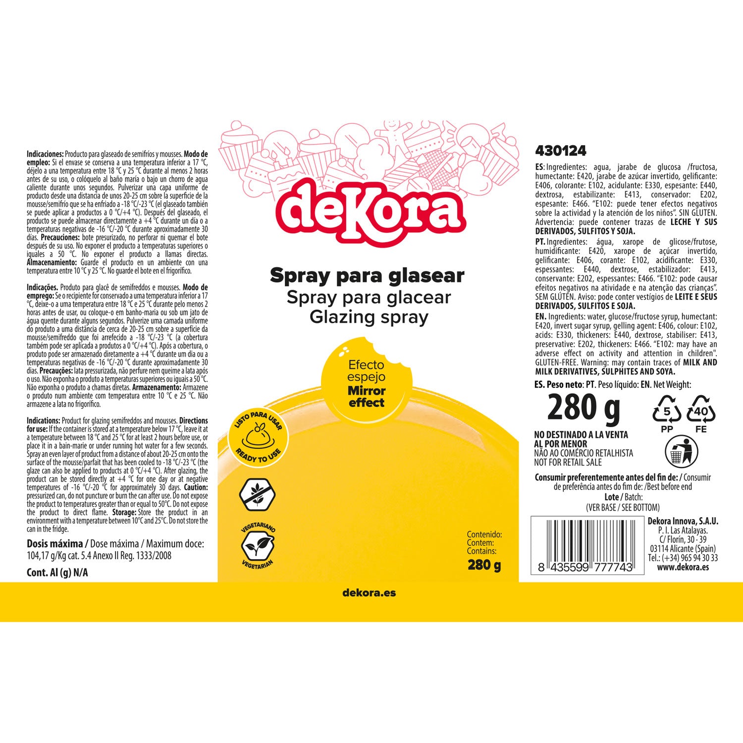 SPRAY DE GLACÊ AMARELO 280G