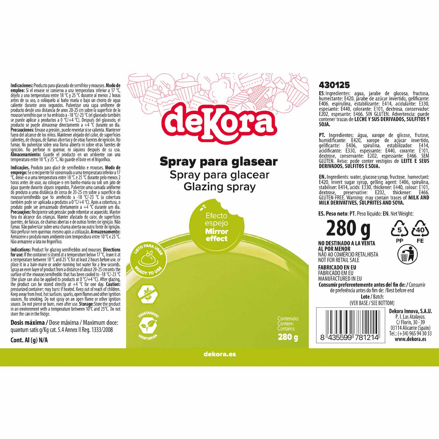 SPRAY GLAZE VERDE PISTACHO AZF 280G