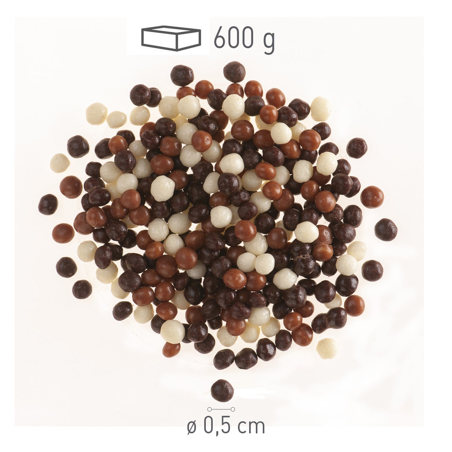 MINI PERLAS CHOCOLATE CRISPY 3 CHOCOLATES Ø 0.5CM 600GR