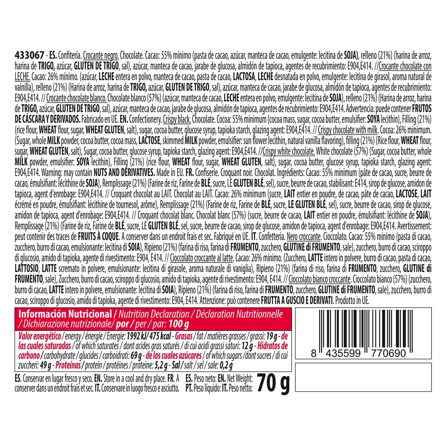 BLISTER MINI BOLITAS CRISPI CHOCOLATE SURTIDAS 70GR