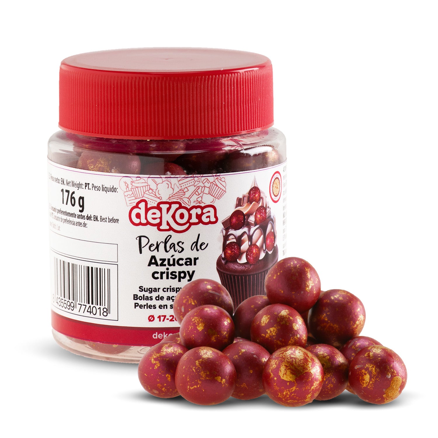 PERLE DI ZUCCHERO CROCCANTI ROSSE E DORATE Ø1,7-2CM 176G