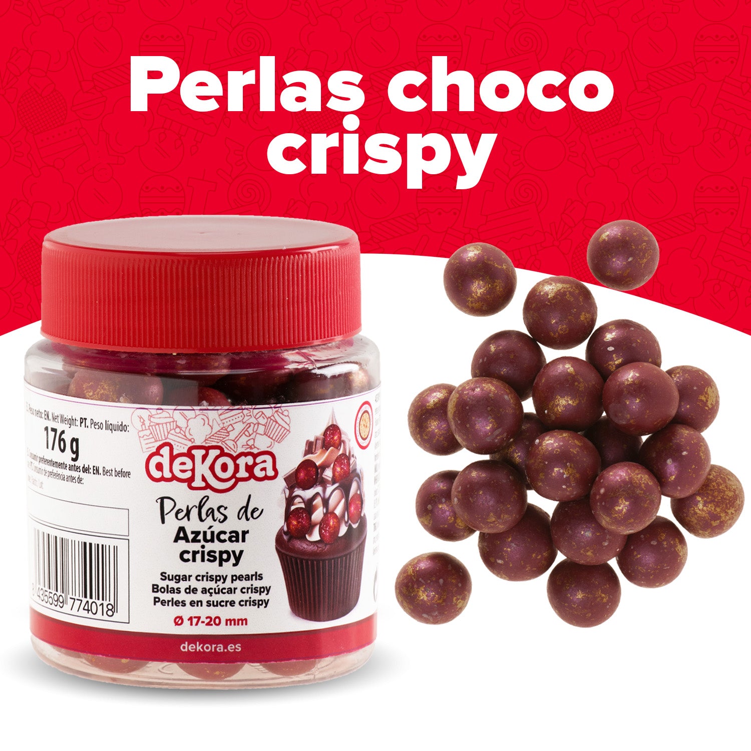 PERLE DI ZUCCHERO CROCCANTI ROSSE E DORATE Ø1,7-2CM 176G