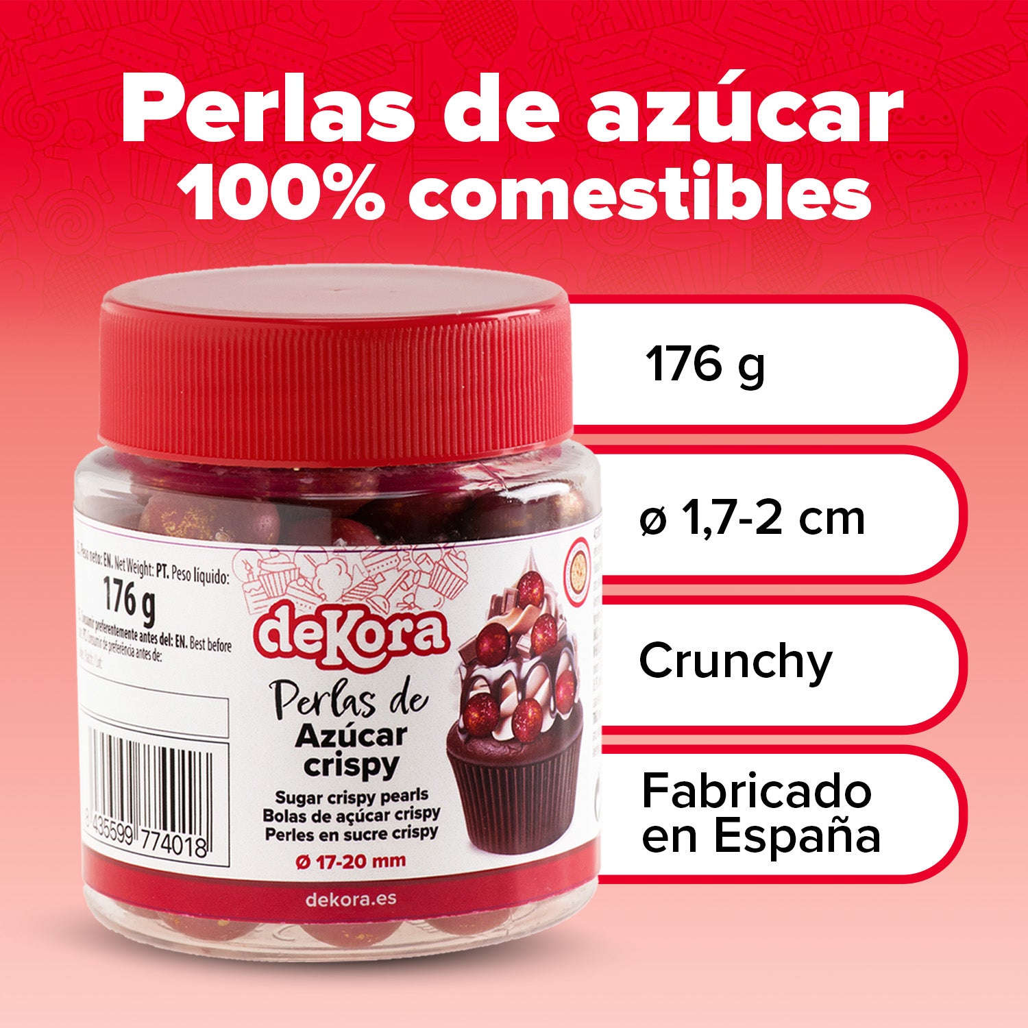 PERLE DI ZUCCHERO CROCCANTI ROSSE E DORATE Ø1,7-2CM 176G