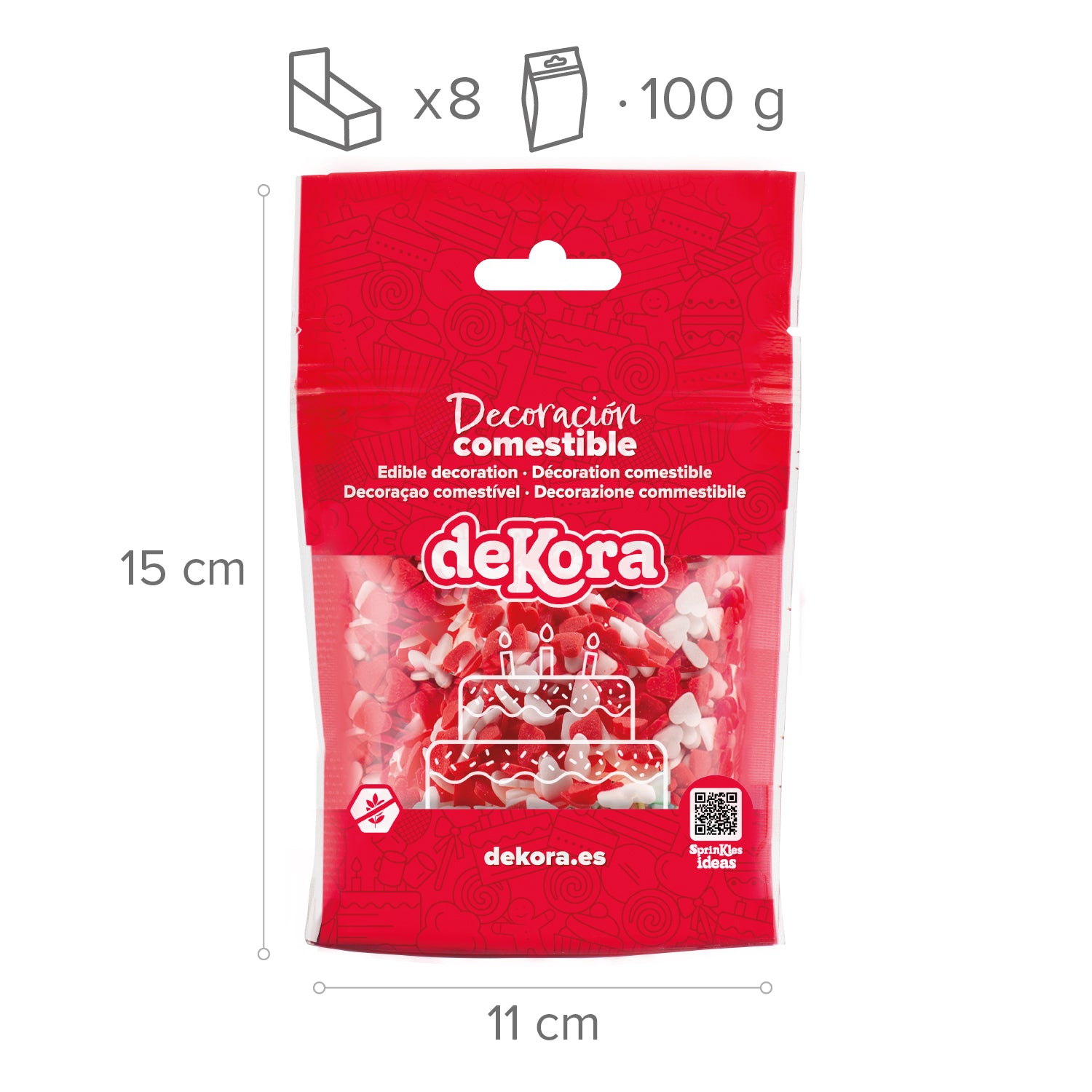 RED AND WHITE HEARTS SPRINKLE MIX 100G