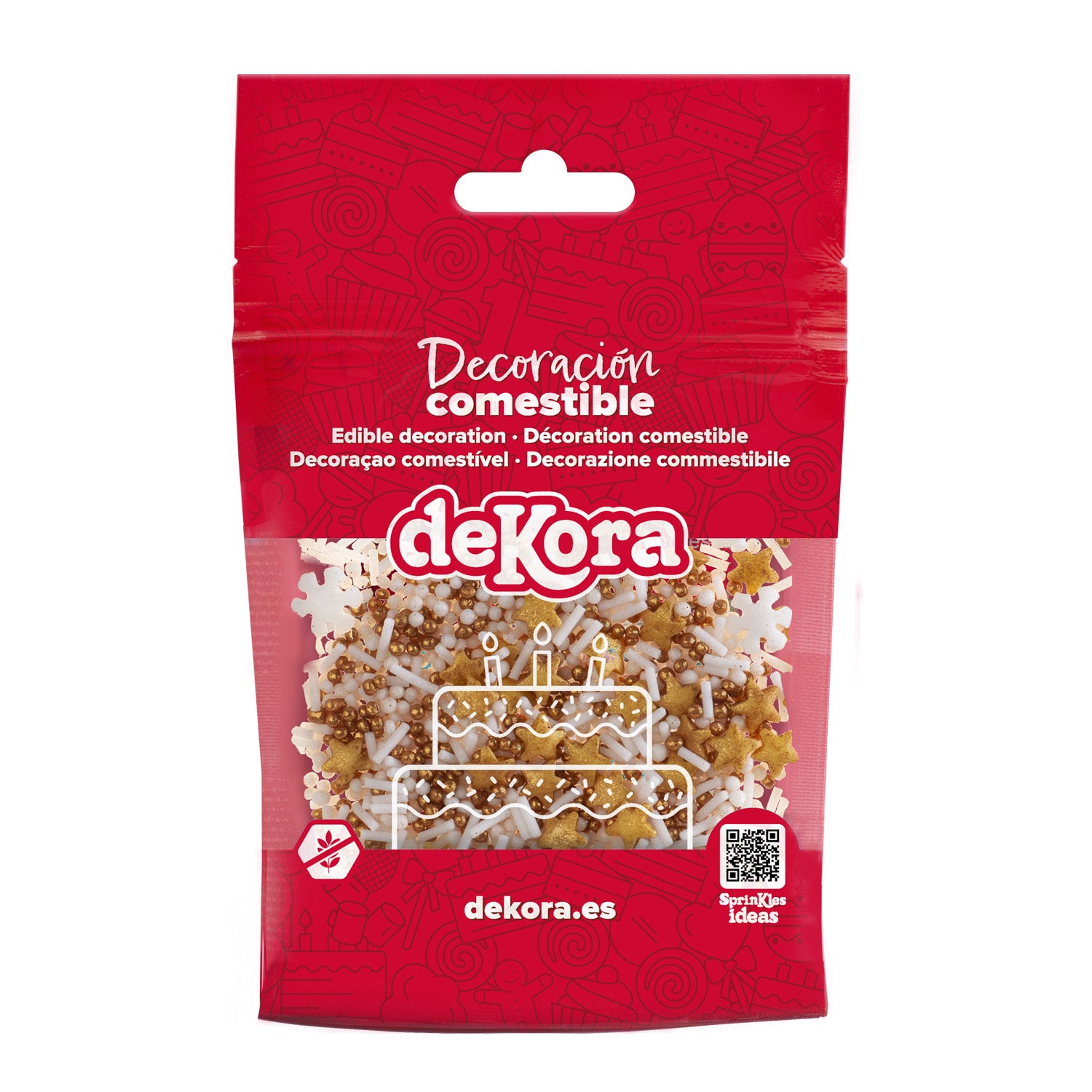 SPRINKLE MIX COPO DE NIEVE Y ESTRELLAS BLANCO Y DORADO 100GR