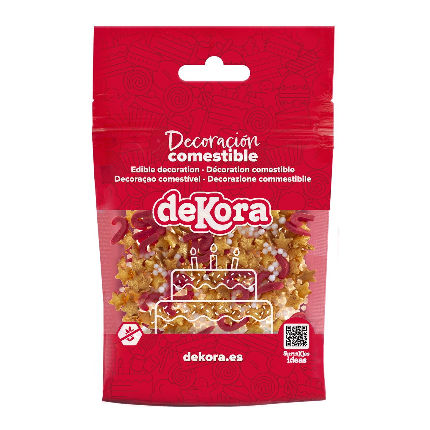 SPRINKLE MÉLANGE DE CONFETTIS ÉTOILES DORÉES ET BÂTONNETS ROUGES 100G
