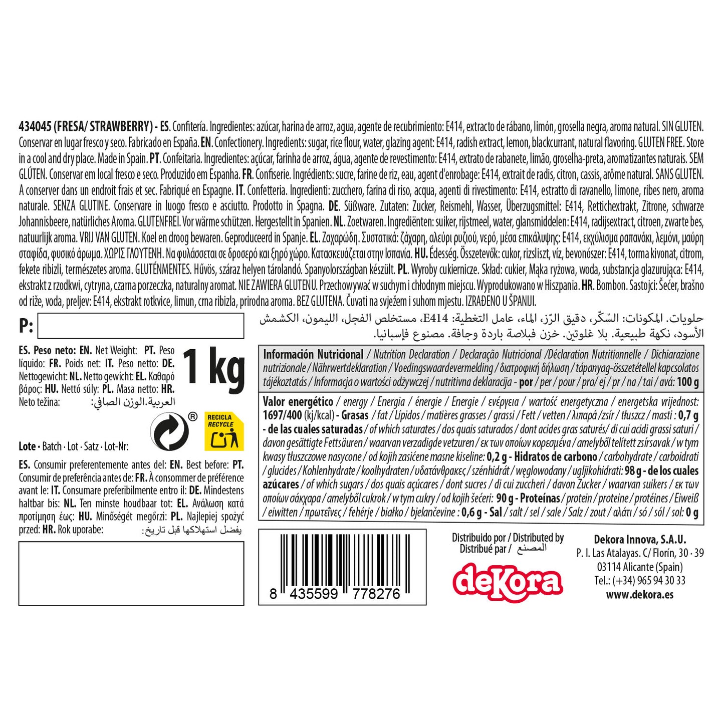 DEKOCRUNCHIES SAVEUR DE FRAISE 1KG