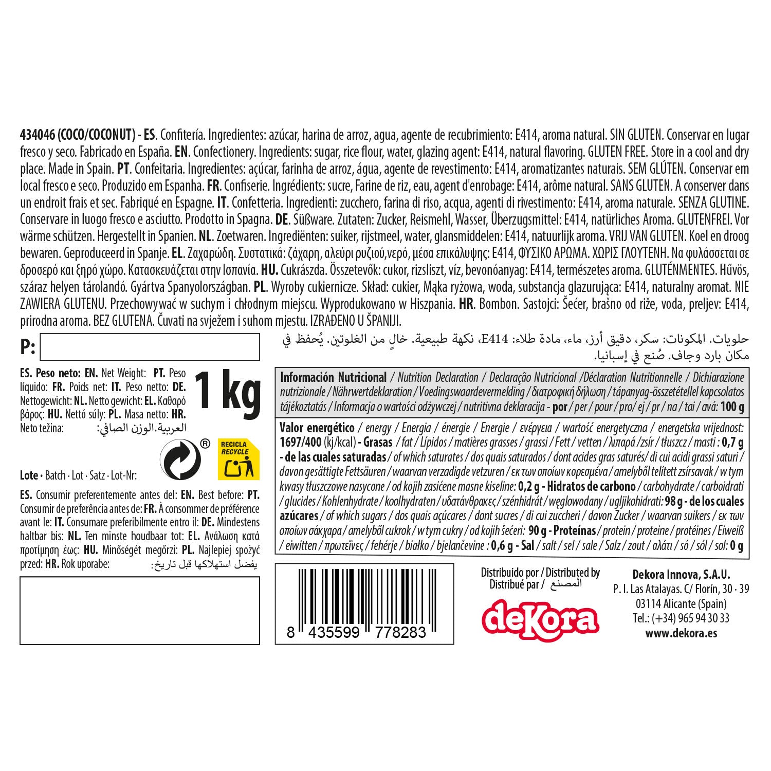 DEKOCRUNCHIES SABOR COCO 1KG