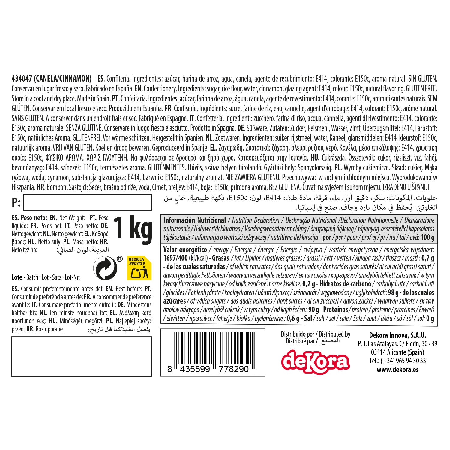 DEKOCRUNCHIES SABOR A CANELA 1KG