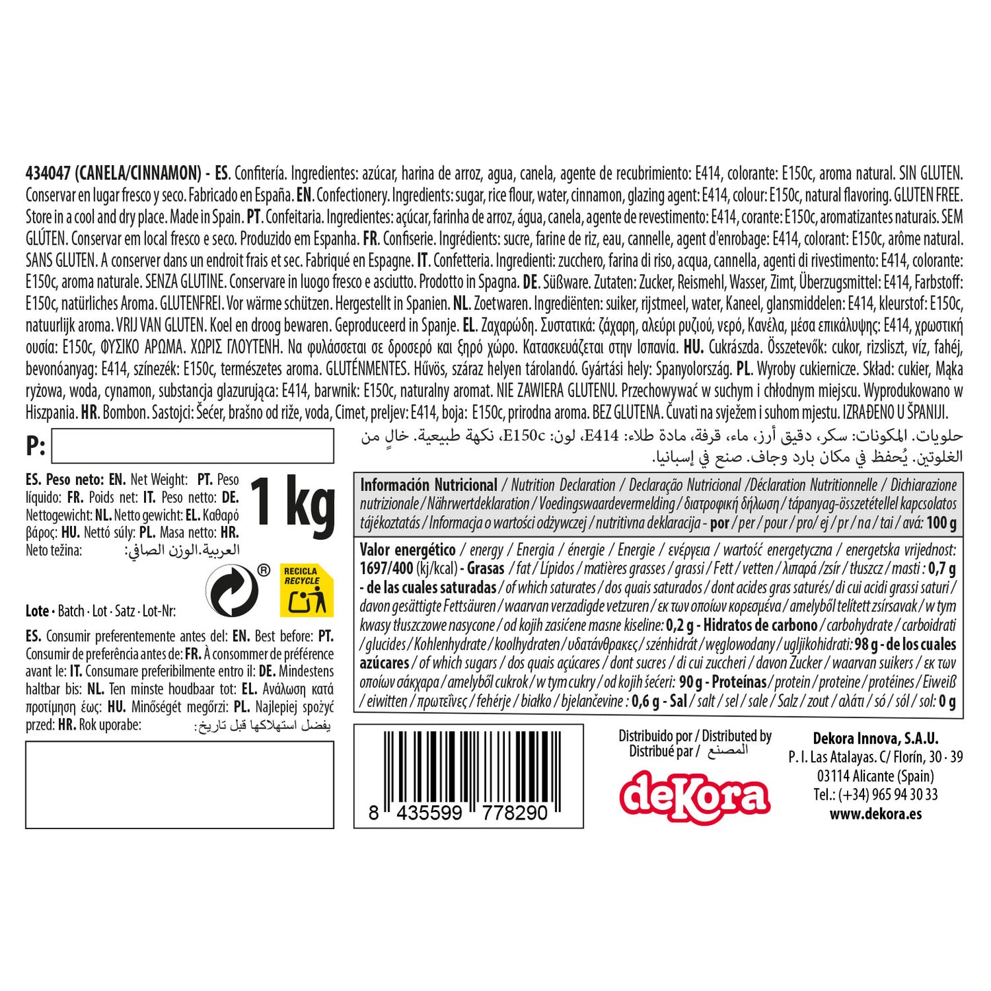 DEKOCRUNCHIES SABOR A CANELA 1KG