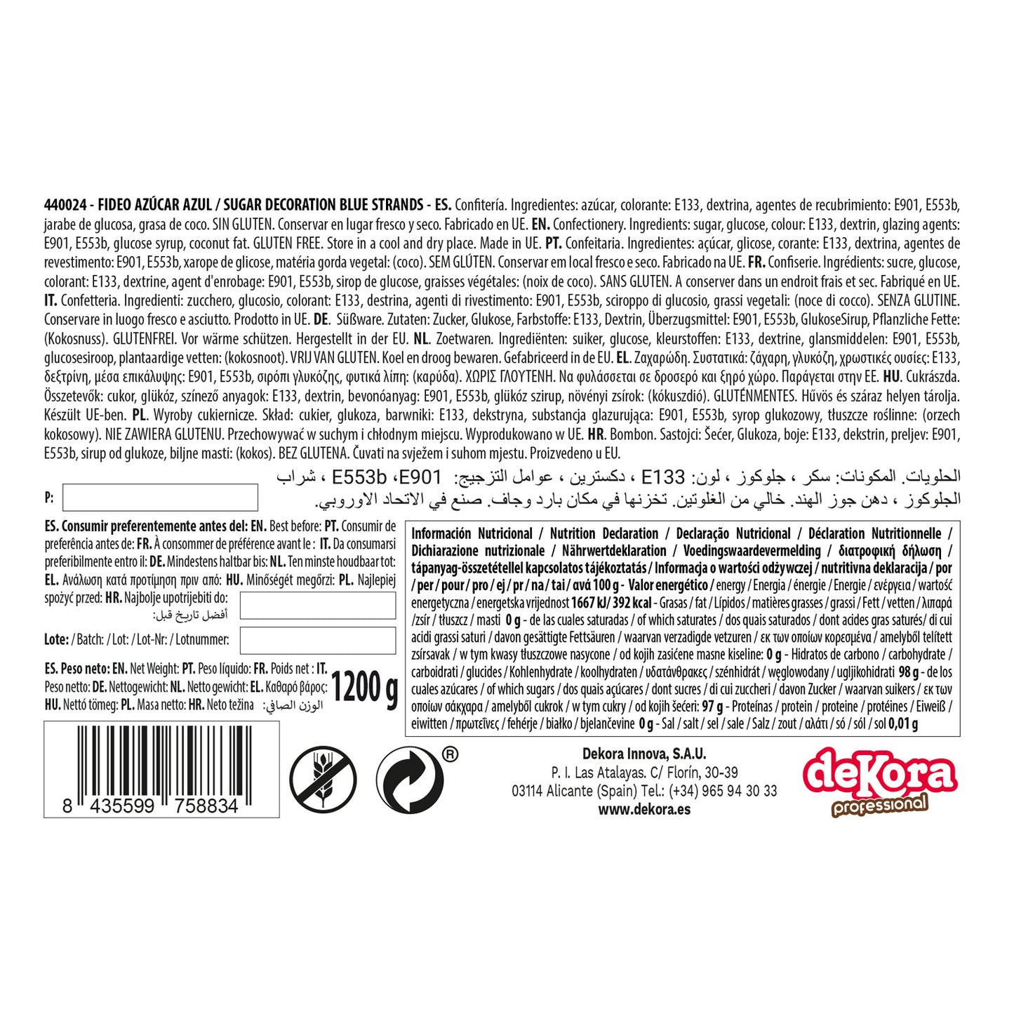 FIDÉU GRANULADO AÇÚCAR AZUL 1,2KG
