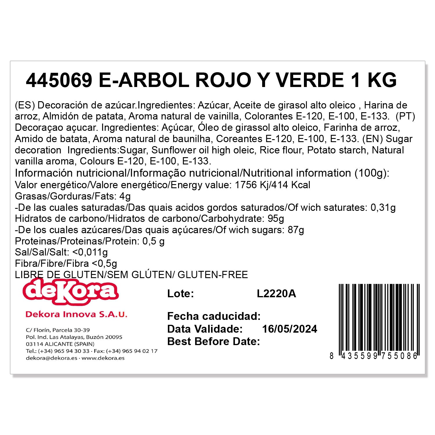 SUGAR CHRISTMAS TREE RED AND GREEN CONFETTI 1KG