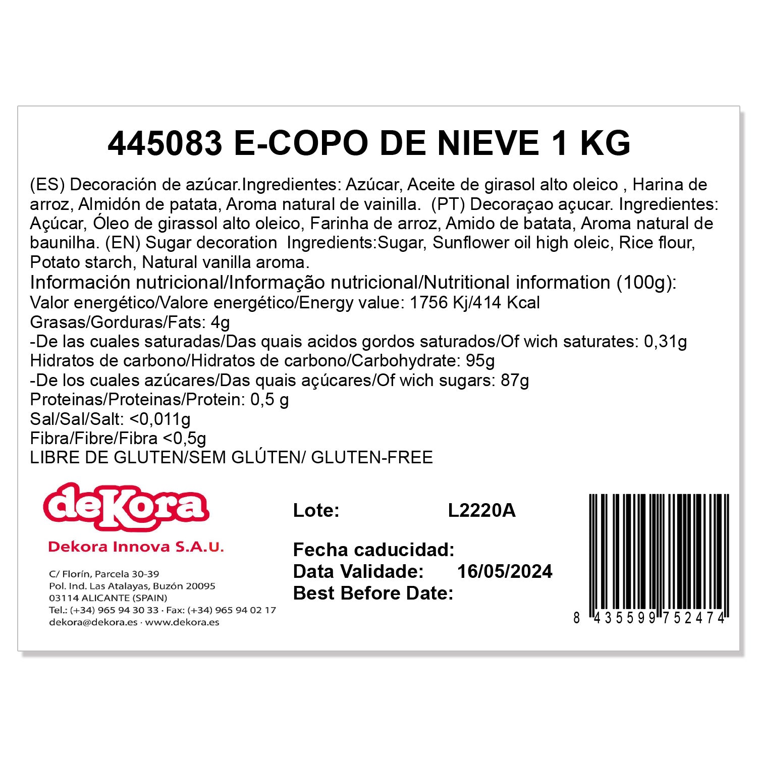 CONFETTI SUCRE FLOCON DE NEIGE NOËL 1KG