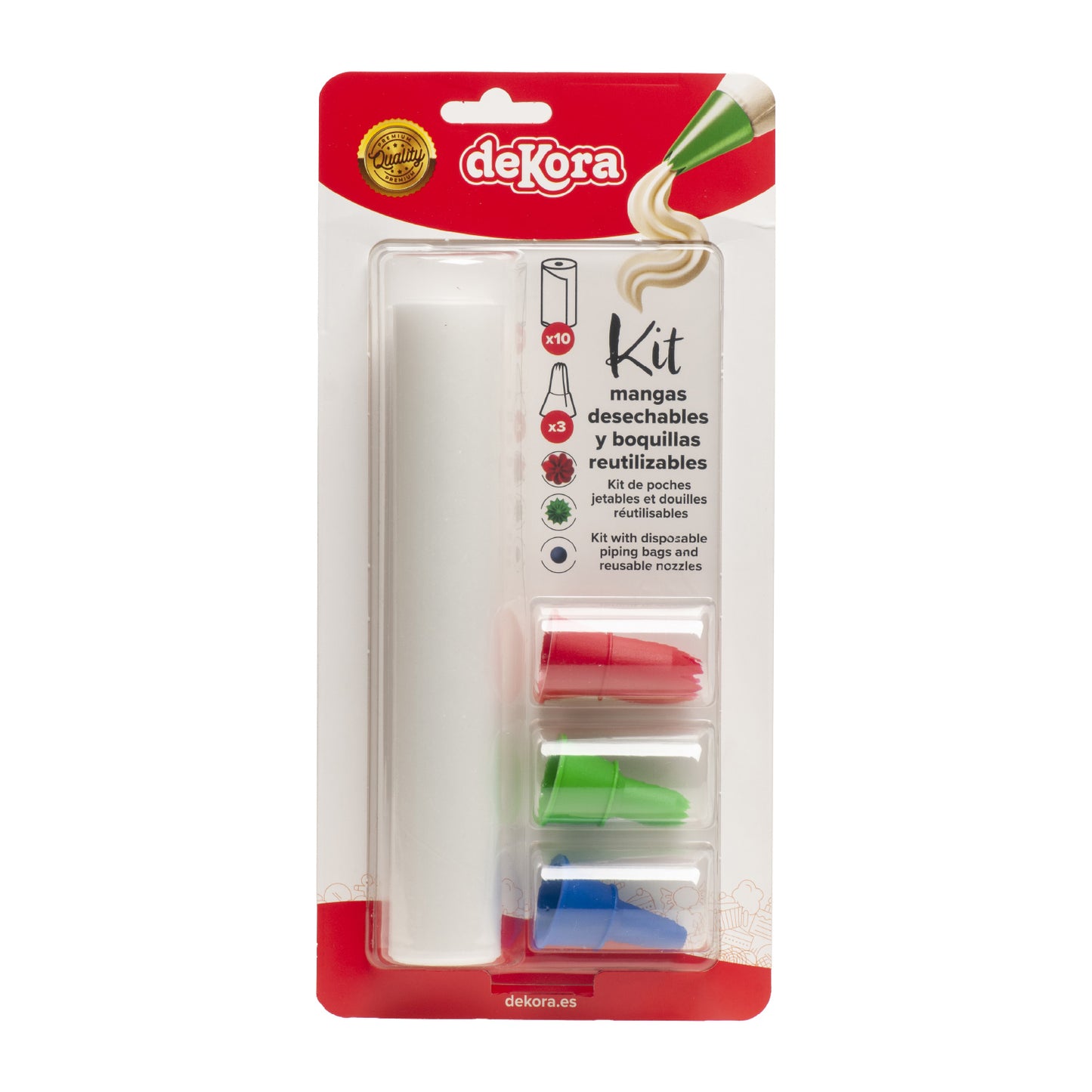 KIT DE DÉCORATION 10 SACS-3 DOUILLE RÉUTILISABLES ASSORTIES