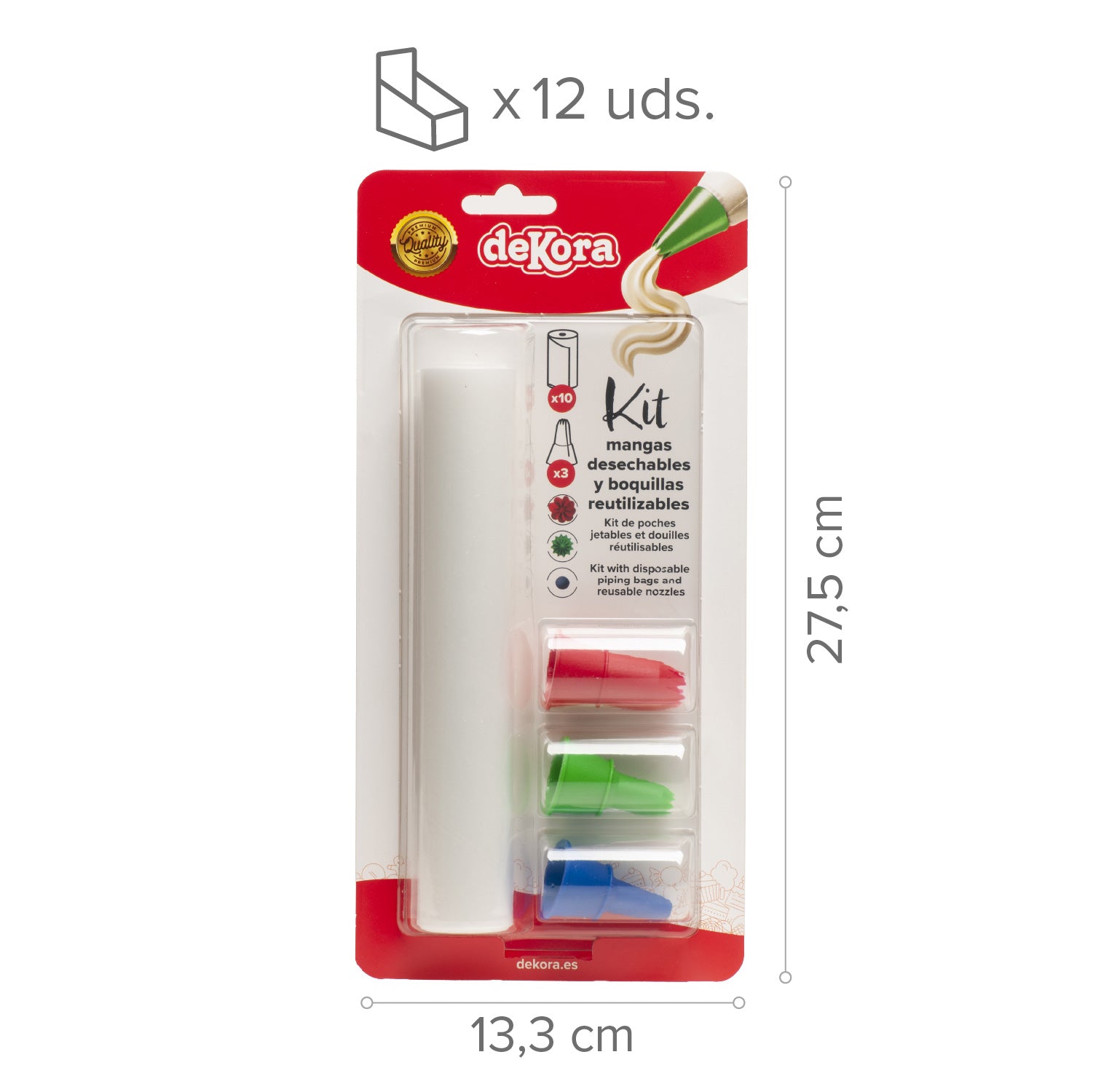 KIT DE DÉCORATION 10 SACS-3 DOUILLE RÉUTILISABLES ASSORTIES