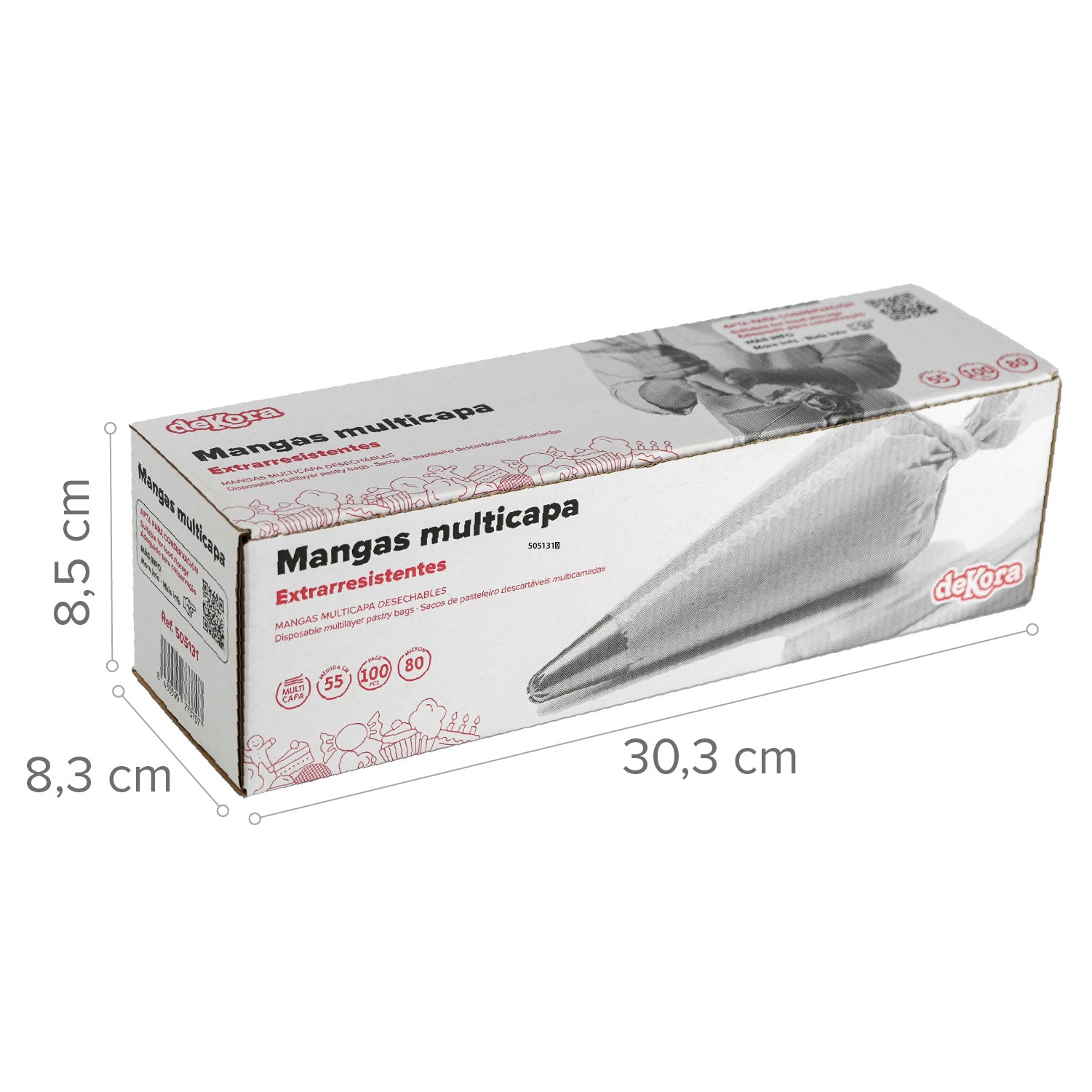 MANGA DESECHABLE TRANSP. MULTICAPA 55CM 100 UDS -80 MICRAS