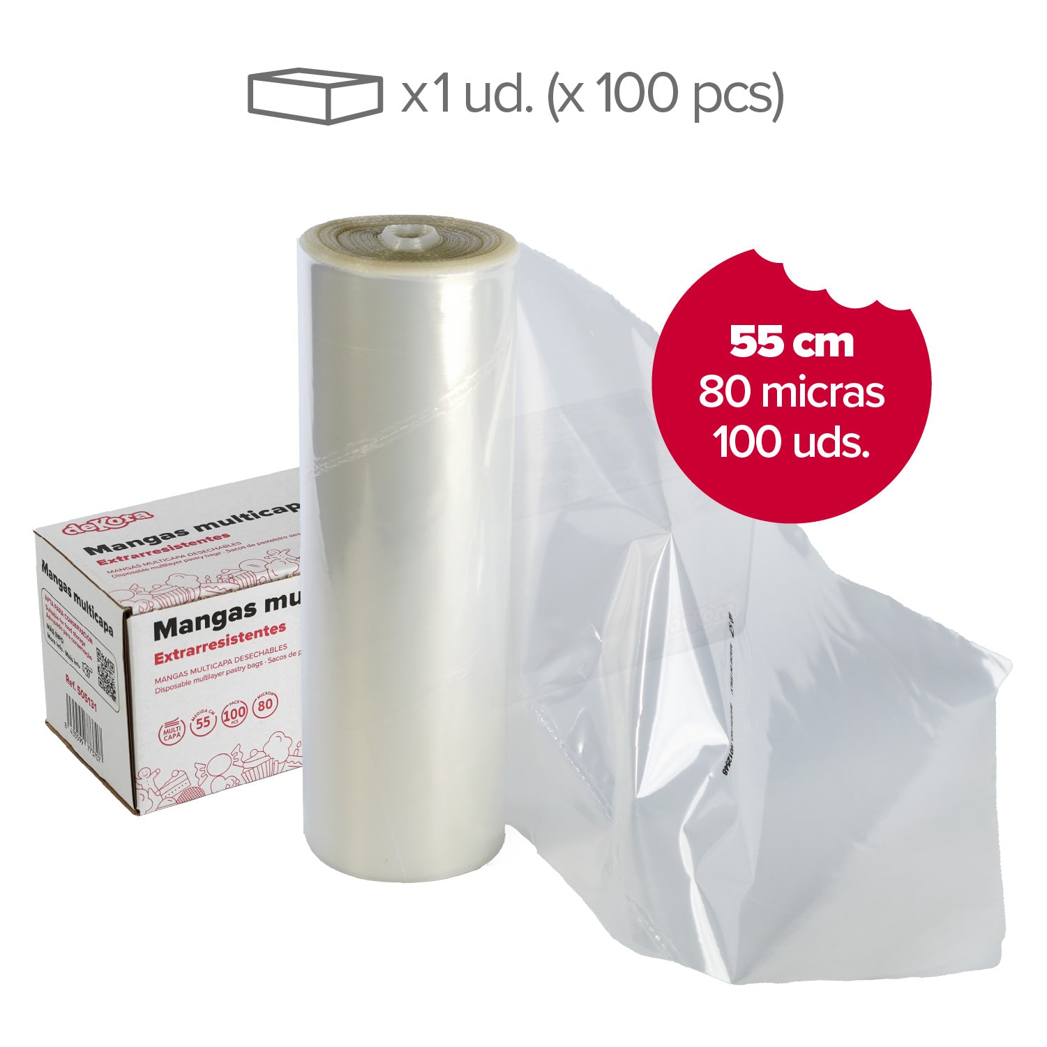 MANGA DESECHABLE TRANSP. MULTICAPA 55CM 100 UDS -80 MICRAS
