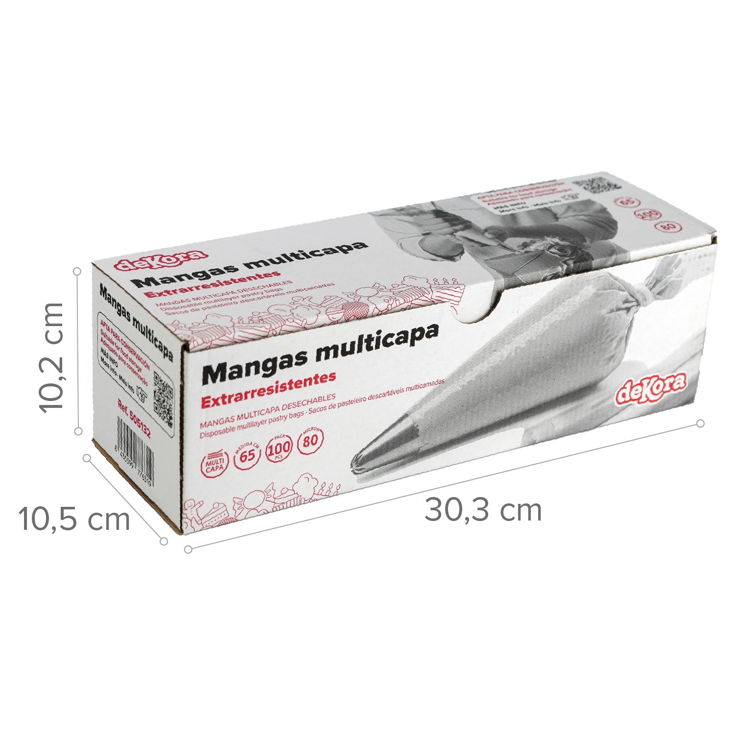 MANGA DESECHABLE TRANSP. MULTICAPA 65 CM 100 UDS-80 MICRAS