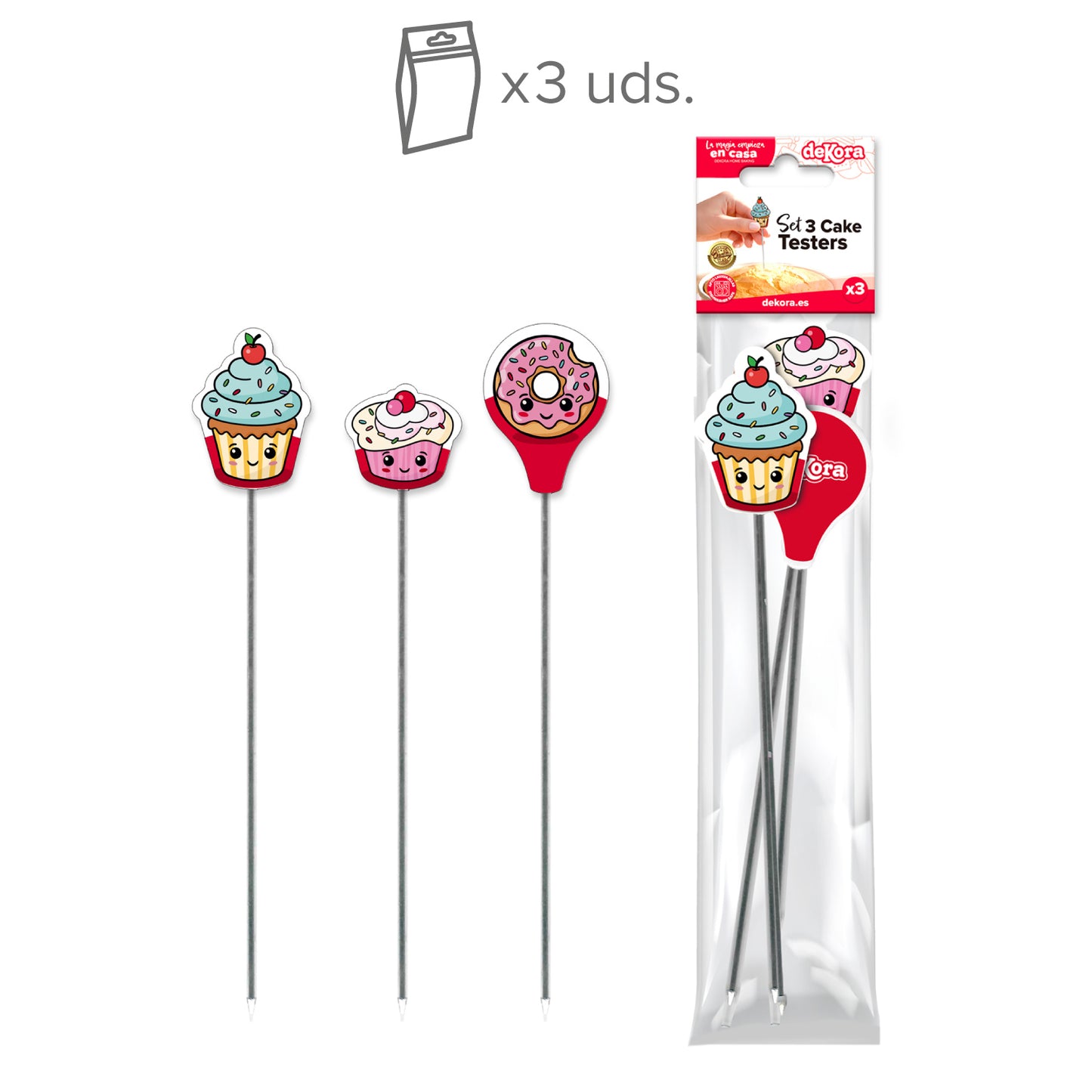 PACK 3 CAKE TESTERS STAINLESS STEEL- DEKORA HOME BAKING