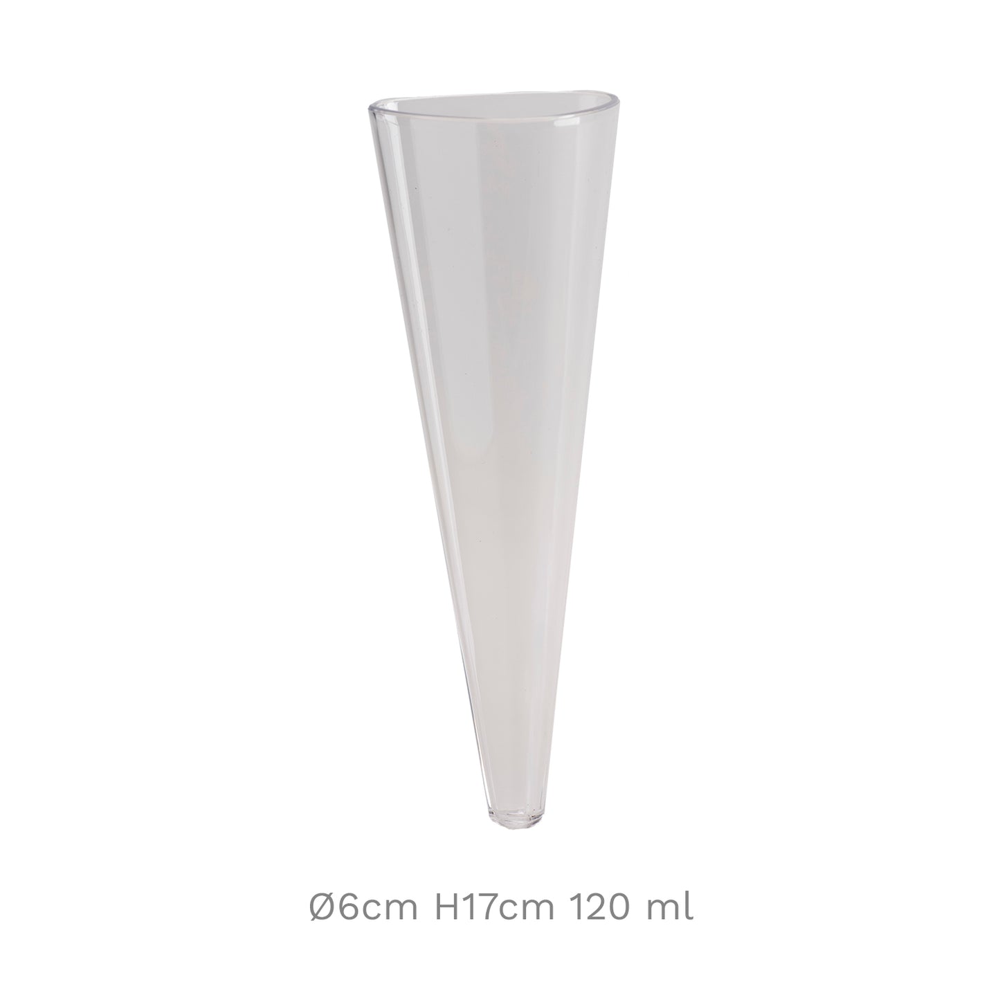 SET 20 TRANSPARENT PLASTC CONES Ø6CM H17CM 120ML