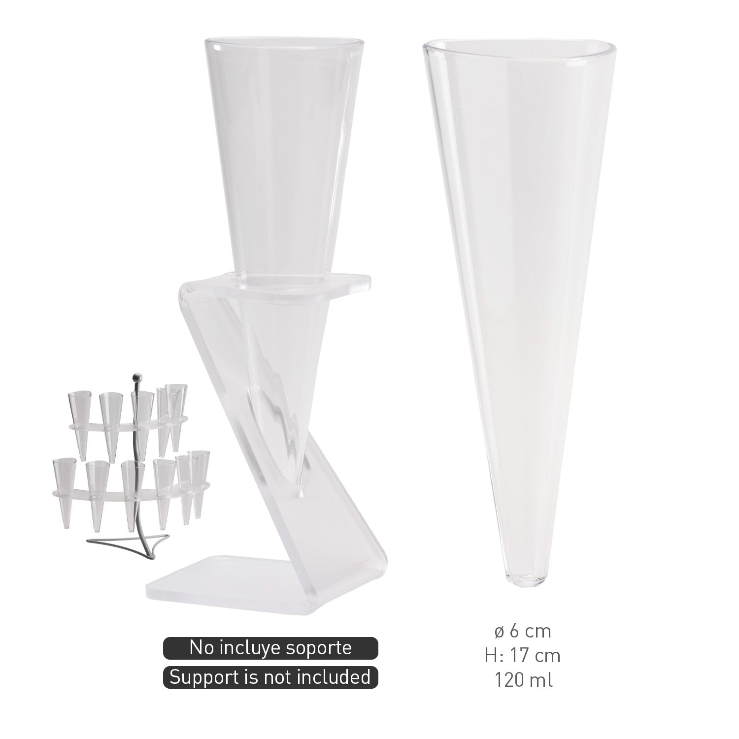 SET 20 CONI NERI IN TRANSPARENTE Ø6CM H17CM 120ML