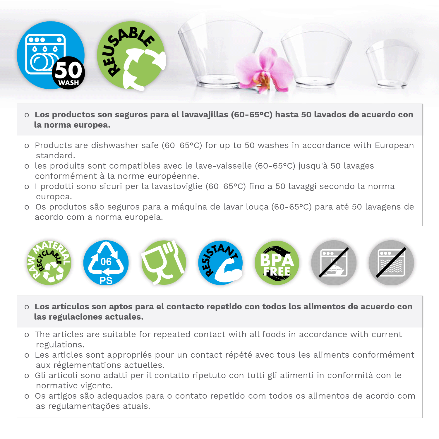 VERRE TRANSPARENTE PLASTIQUE TUBE Ø40 H85MM CAP.80ML