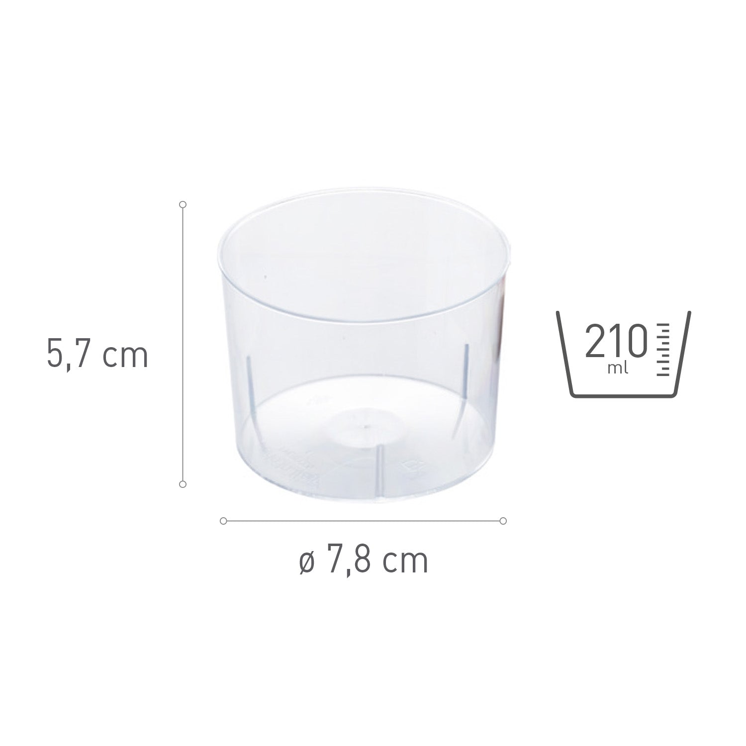 VASITO PLÁSTICO REDONDO 78MMDIAMXH57MM CAP.210ML