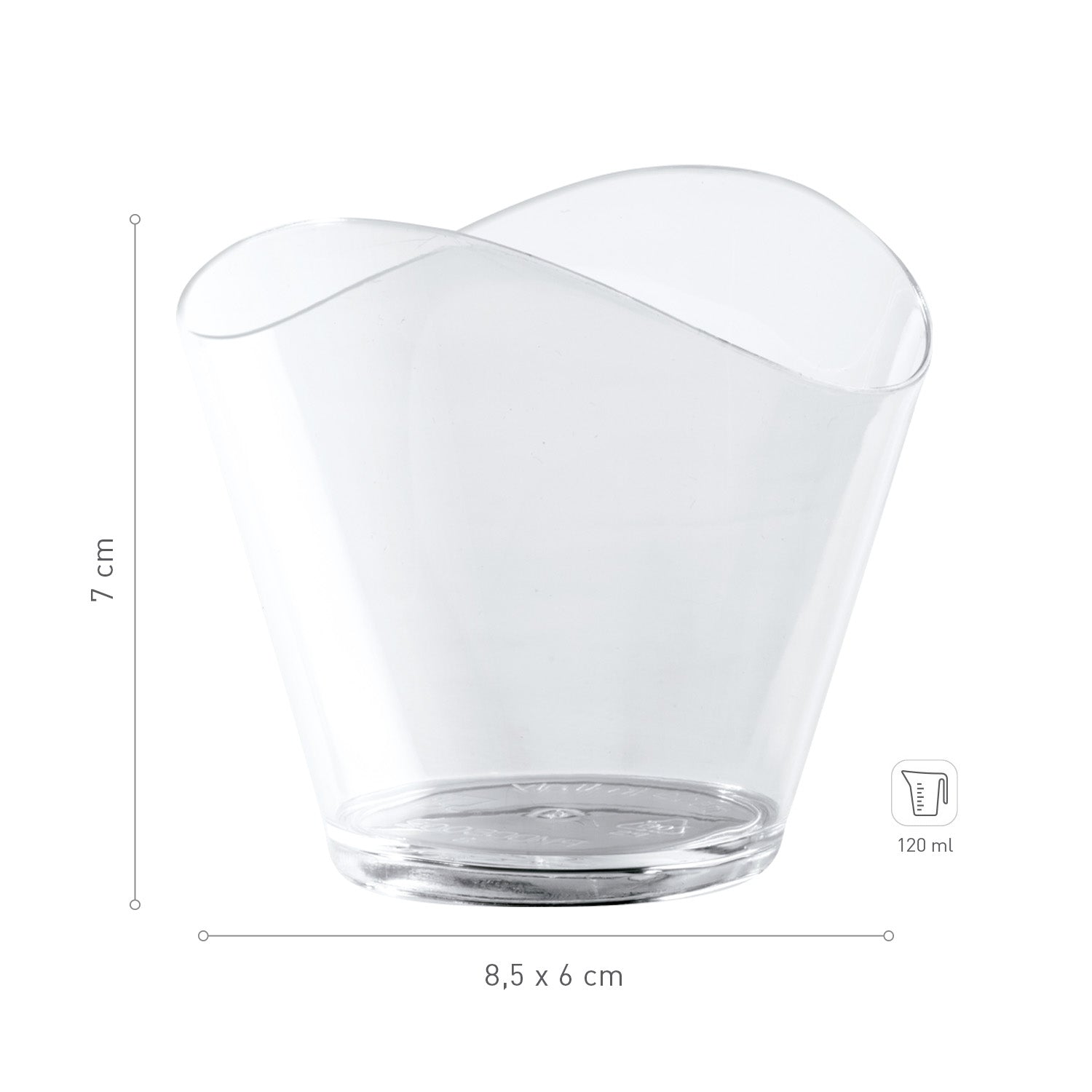 VASITO PLASTICO TRANSPARENTE WAVE 85X60H70MM CAP.120ML