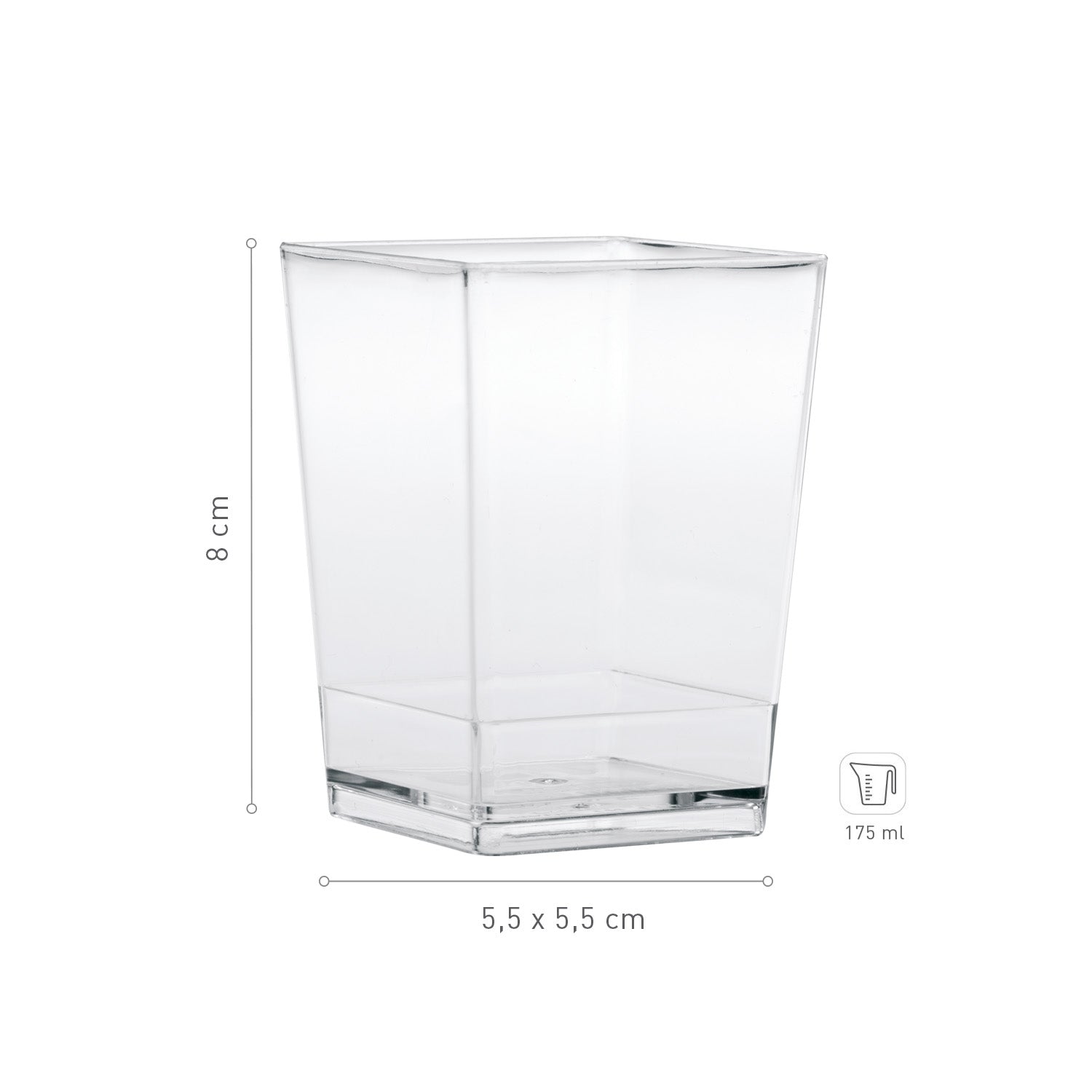 TRANSPARENT PLASTIC CUP SQUARE 55X55 H80MM | CAP. 175ML