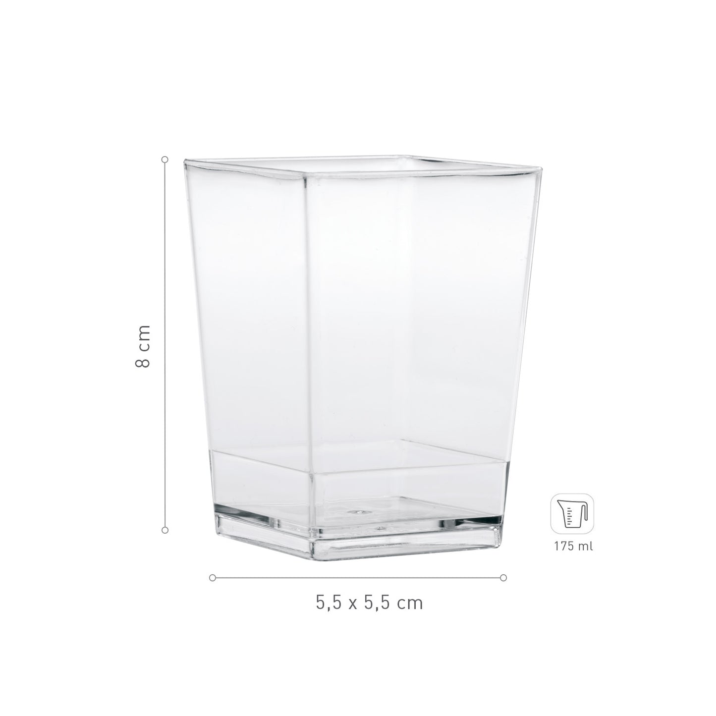 BICHIERINOPLASTICA TRASPARENTE QUADRATO 55X55 H80MM | CAP. 175ML