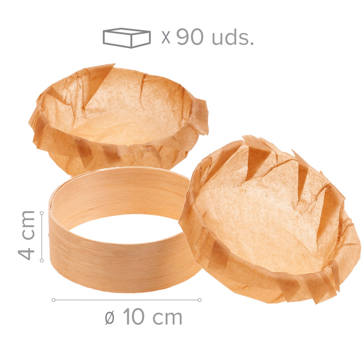 AROS DE MADERA 10 Ø X 4 H CM CON PAPEL - 90 UDS