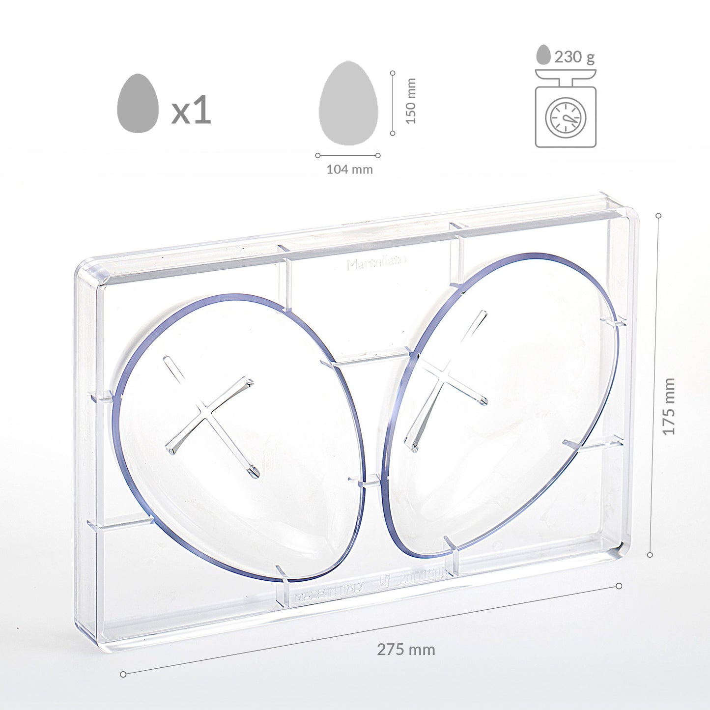 MOULE POLYCARBONATE POUR 1 OEUF 230GR 104X150MM | 2 MOITIÉS