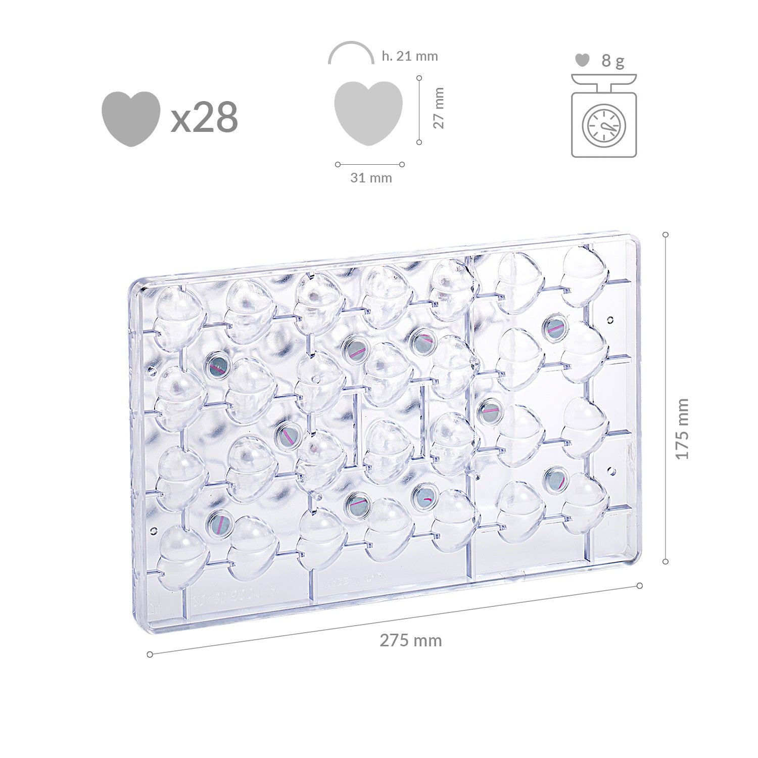 STAMPO POLICARBONATO CON CALAMITE CUORE 3D 31X27H21MM | 28PCS