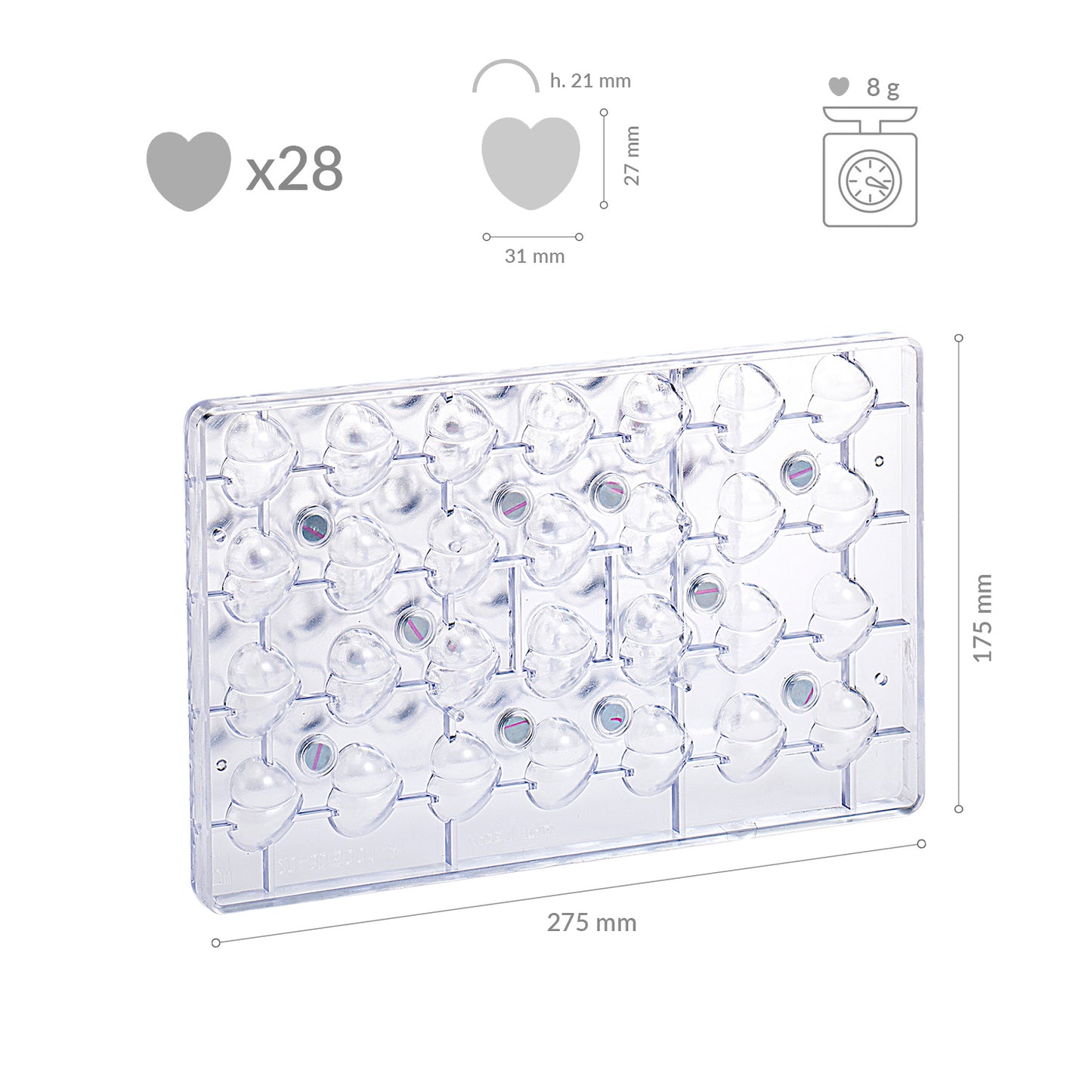 STAMPO POLICARBONATO CON CALAMITE CUORE 3D 31X27H21MM | 28PCS
