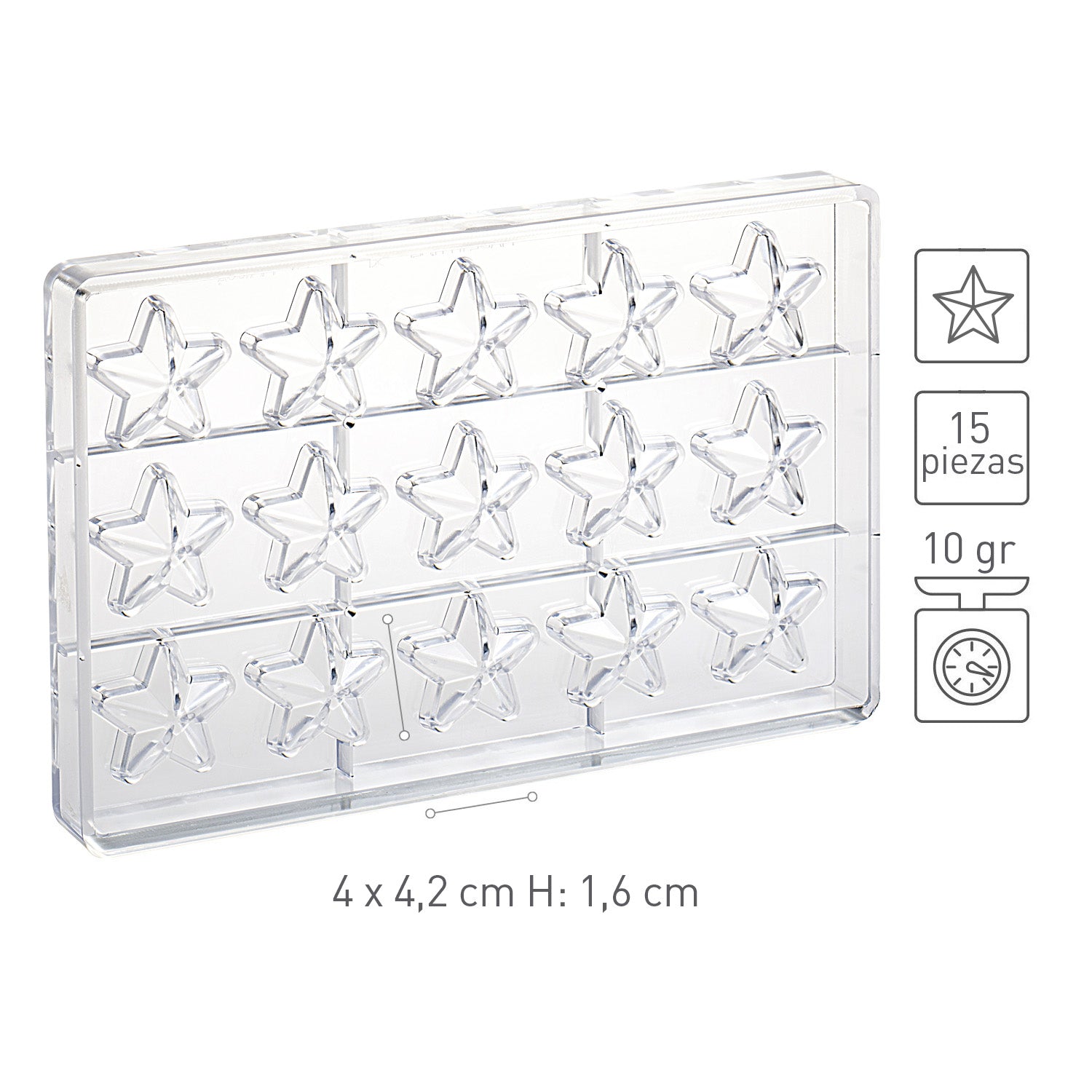 MOLDE POLICARBONATO ESTRELLA 40X42 H 16MM | 15 PIEZAS