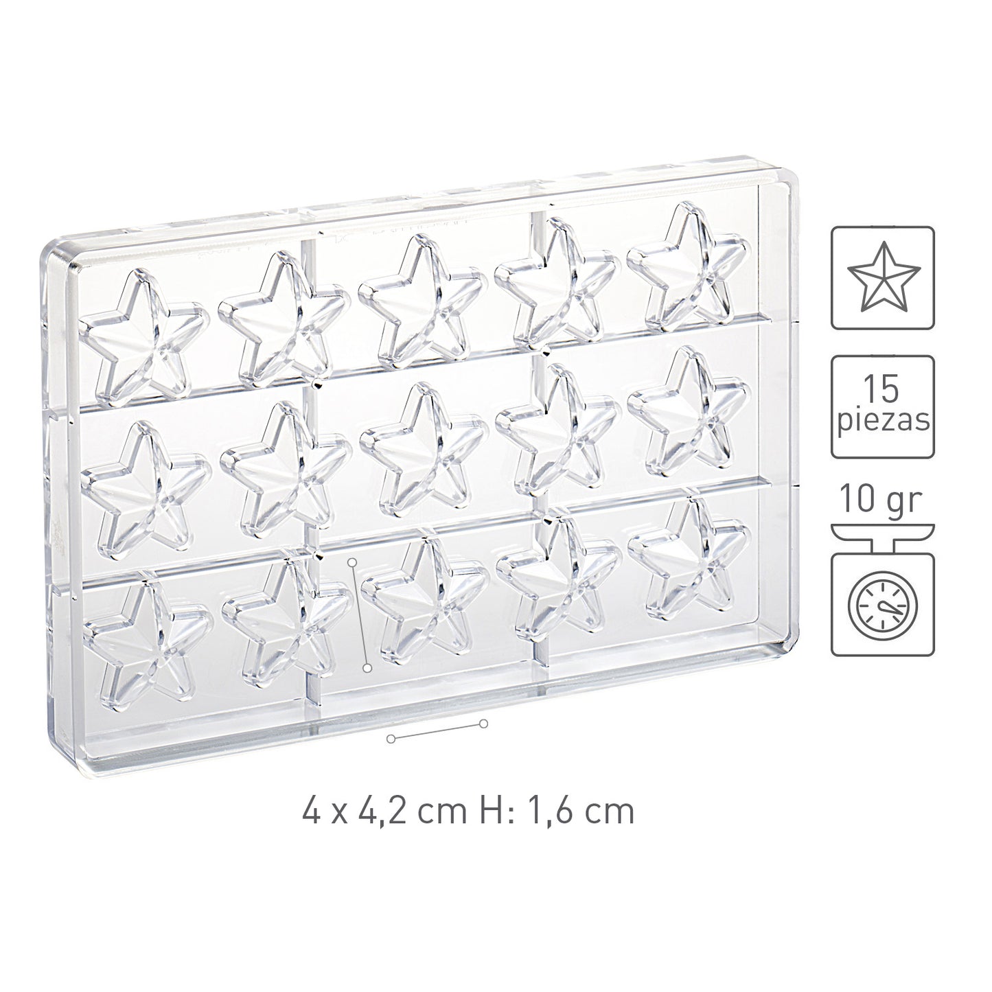POLYCARBONATE STAR MOLD 40X42 H 16MM | 15 CAVITIES