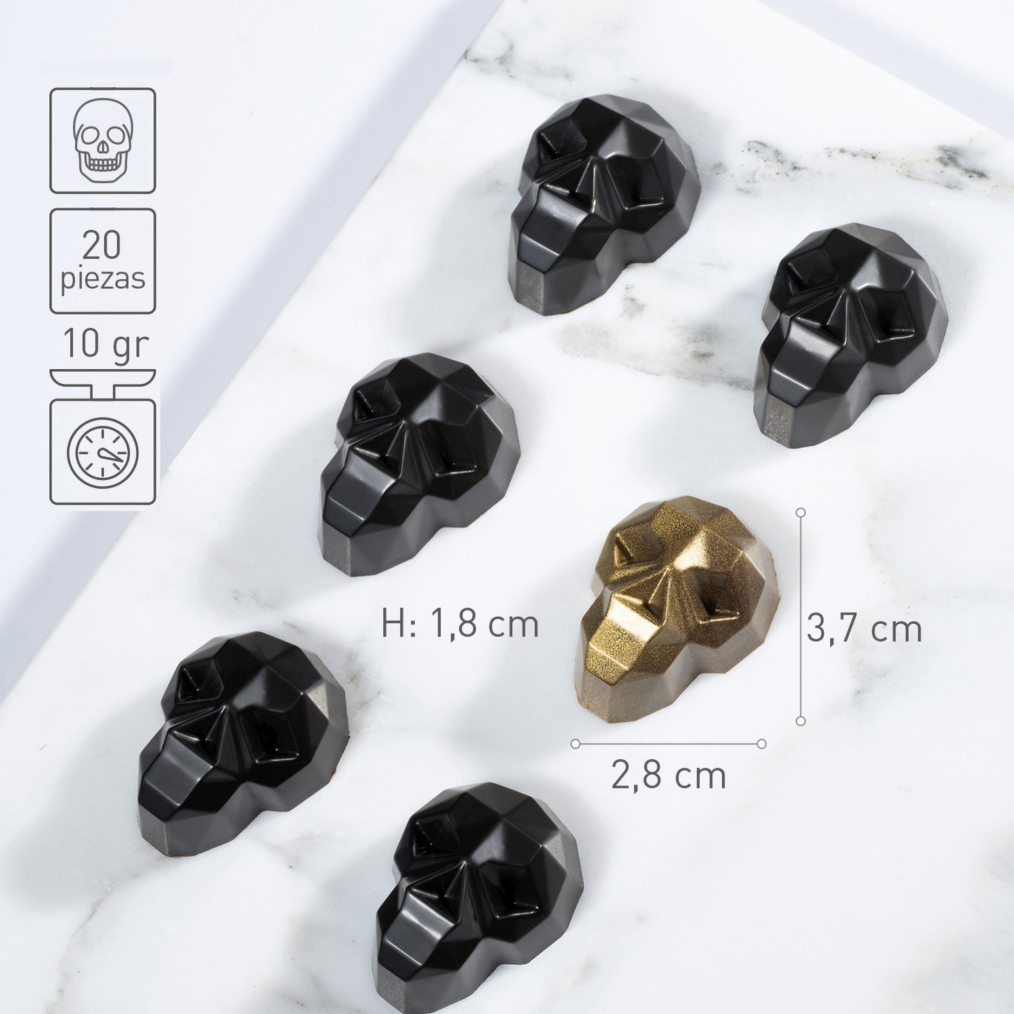 MOLDE POLYCARBONATO CALAVERA DIAMOND 37X28 H18MM | 20U
