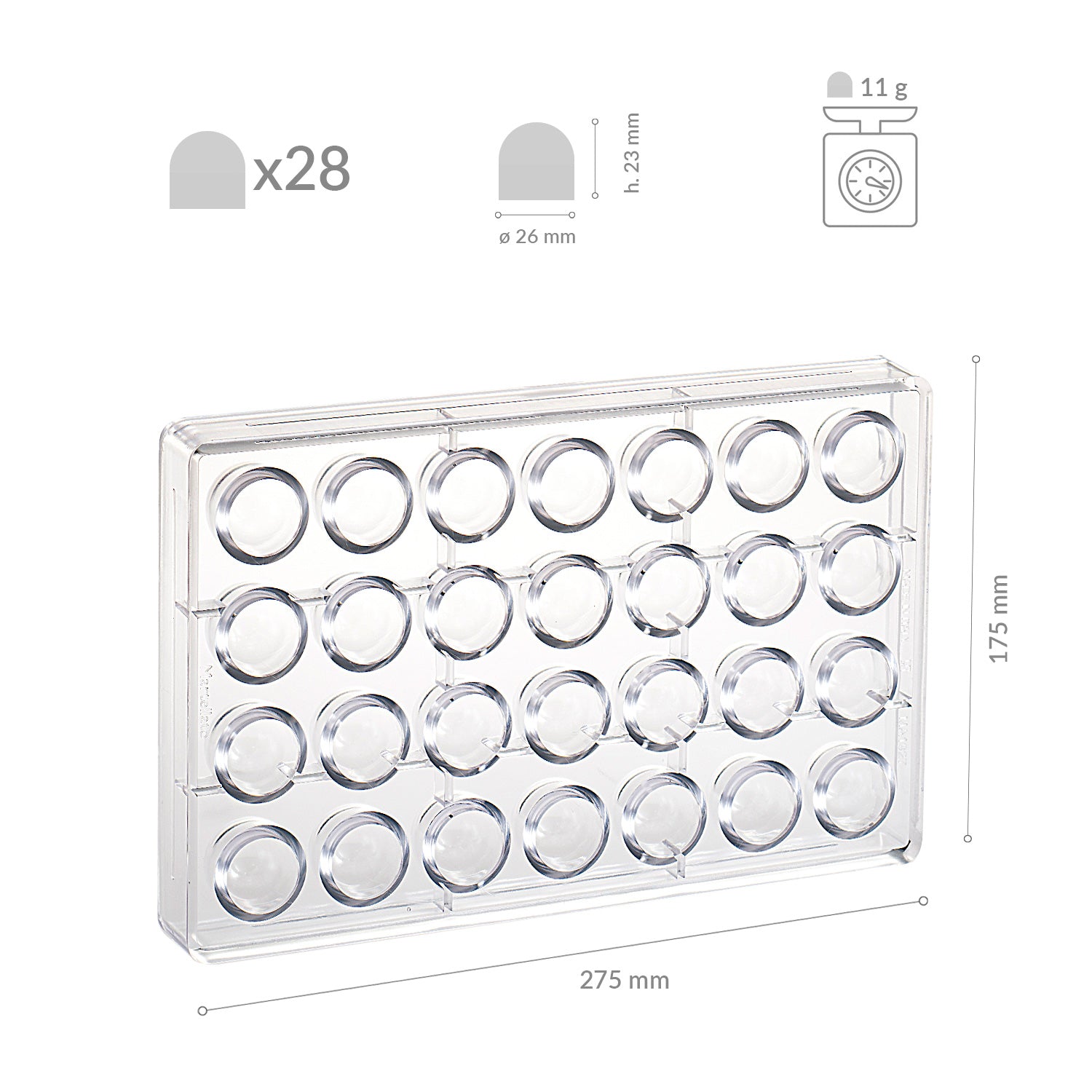 CLASSIC BON POLYCARBONATE MOLD Ø 26MM H 23MM | 28PCS