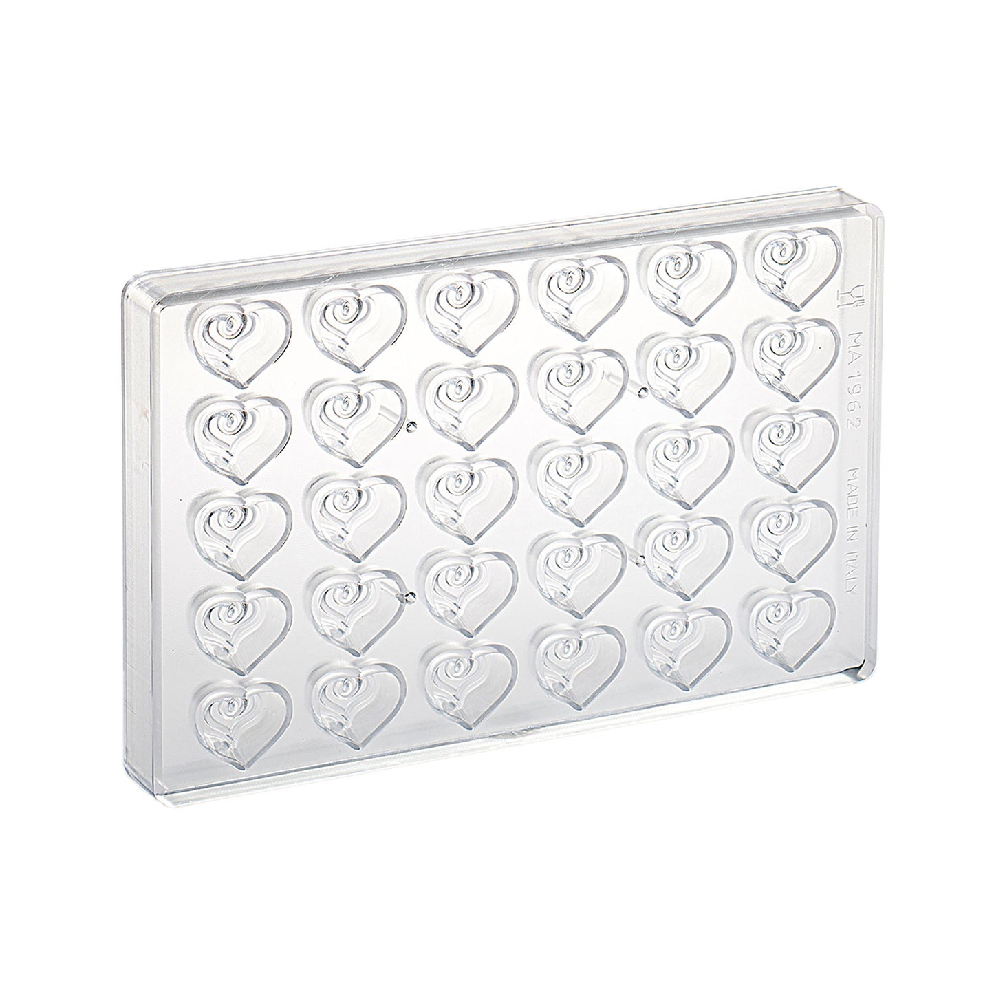 POLYCARBONATE PRALINE HEART CURL MOULD 31X27XH14MM | 30U