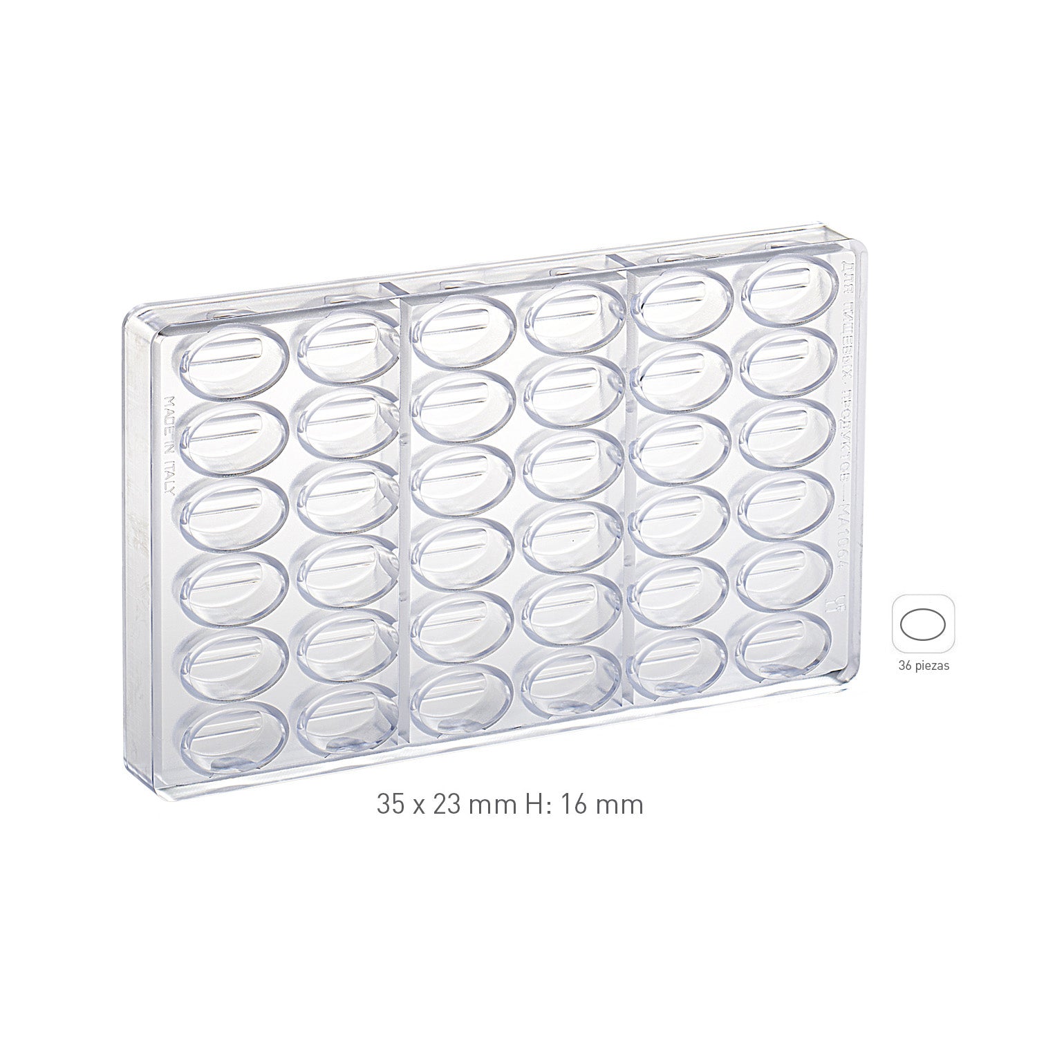 MOLDE POLICARBONATO PRALINE 35X23 H16MM | 36 PIEZAS