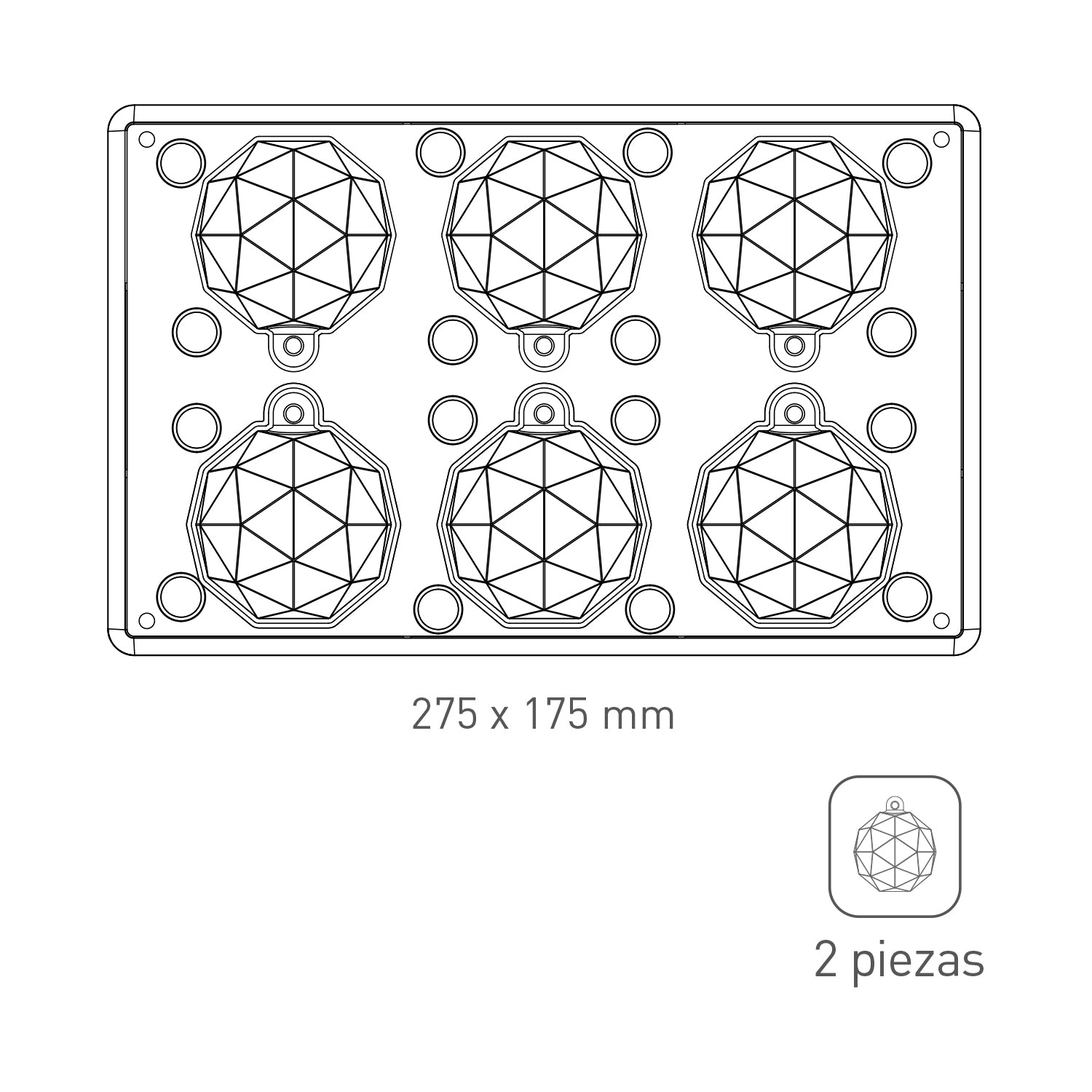 MOLDE POLICARBONATO MAGNÉTICO BOLA DIAMANTE 3D 8Ø 62XH72MM